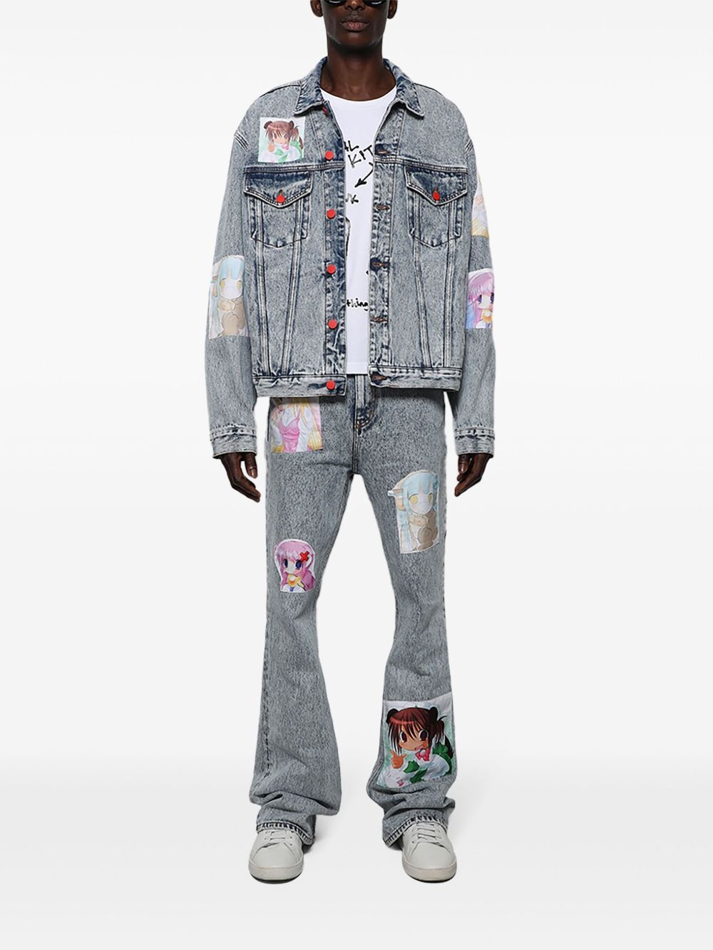 patch-detail acid-wash denim jacket - 2