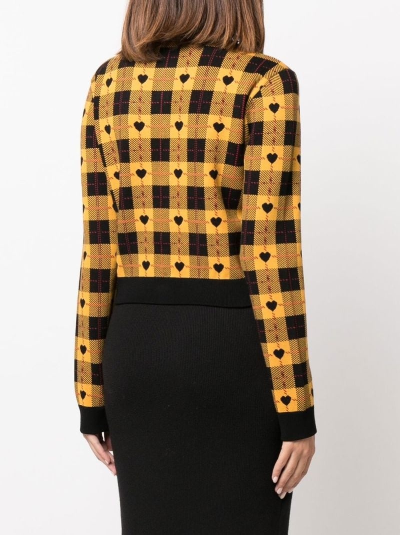 heart intarsia knit checked cardigan - 4