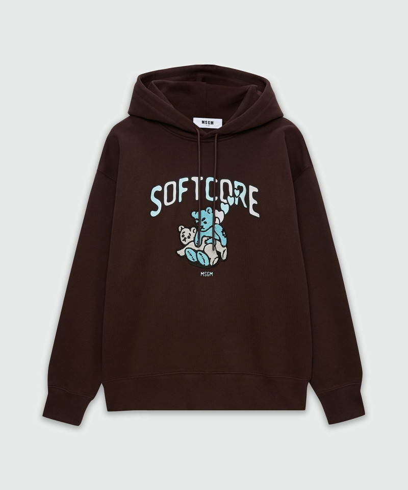 Brown cotton hoodie with MSGM Softcore print 1