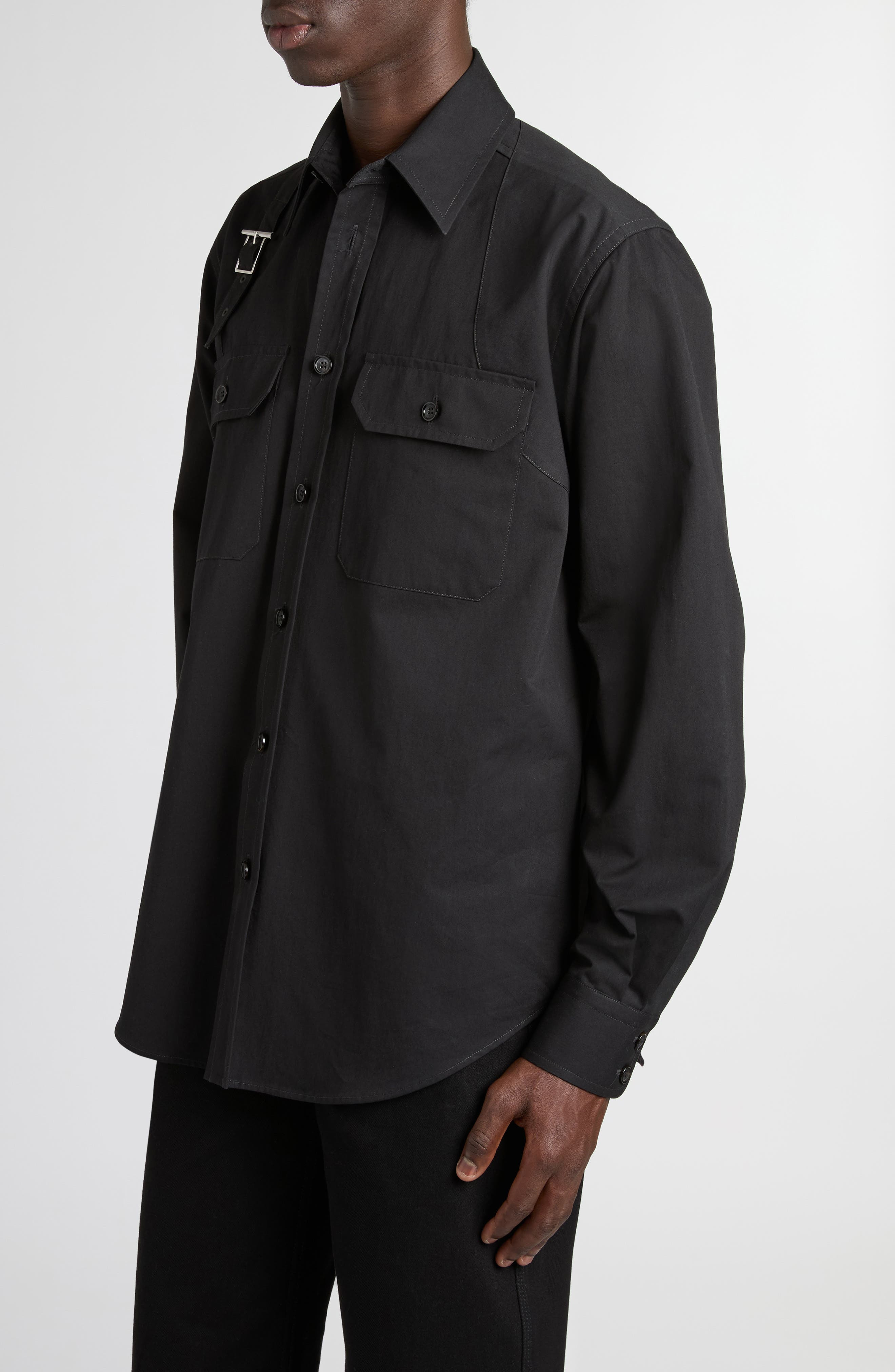 McQueen T-Bar Harness Utility Button-Up Shirt in Black at Nordstrom - 4