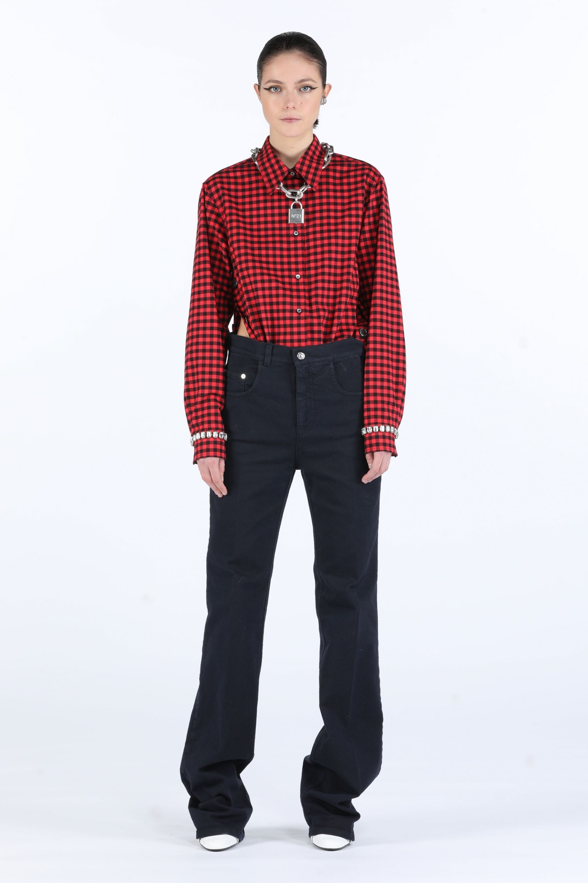 CRYSTAL-EMBELLISHED CHECKED COTTON SHIRT - 4