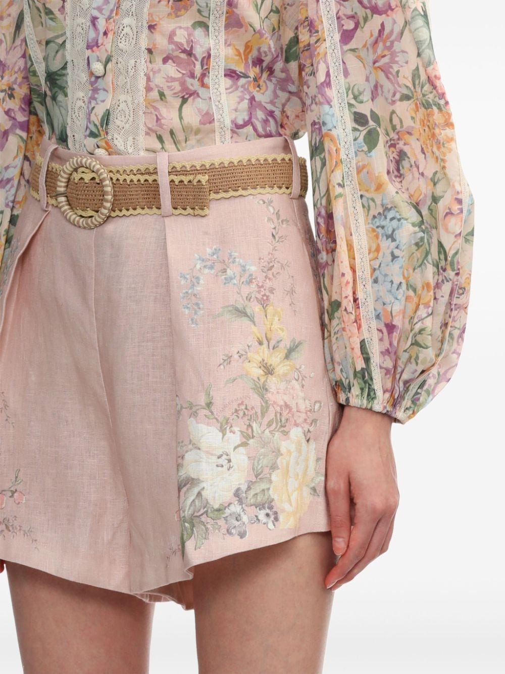 Floral print linen shorts - 3