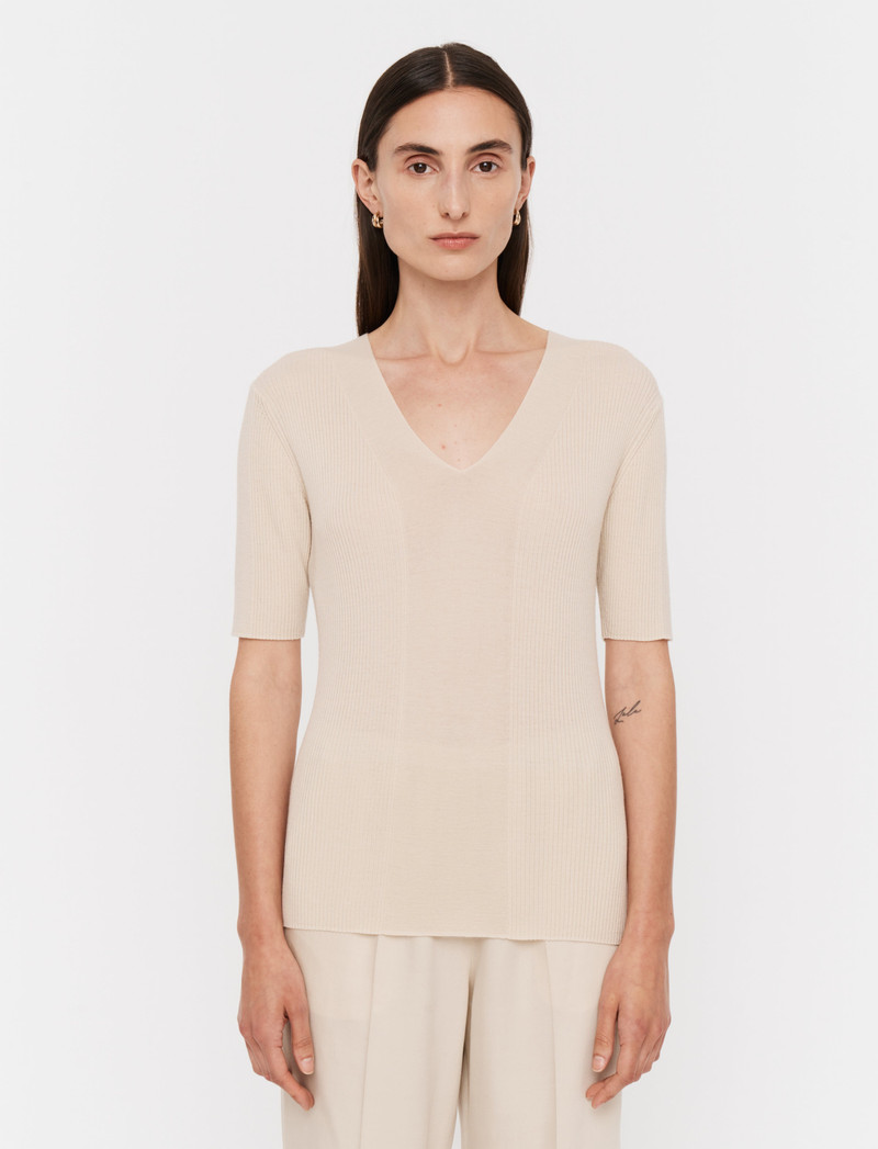 Fine Merino Rib V Neck Top 3