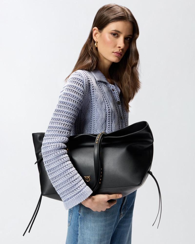 MEDIUM LEATHER SHOPPER BAG WITH METAL DETAILS 5