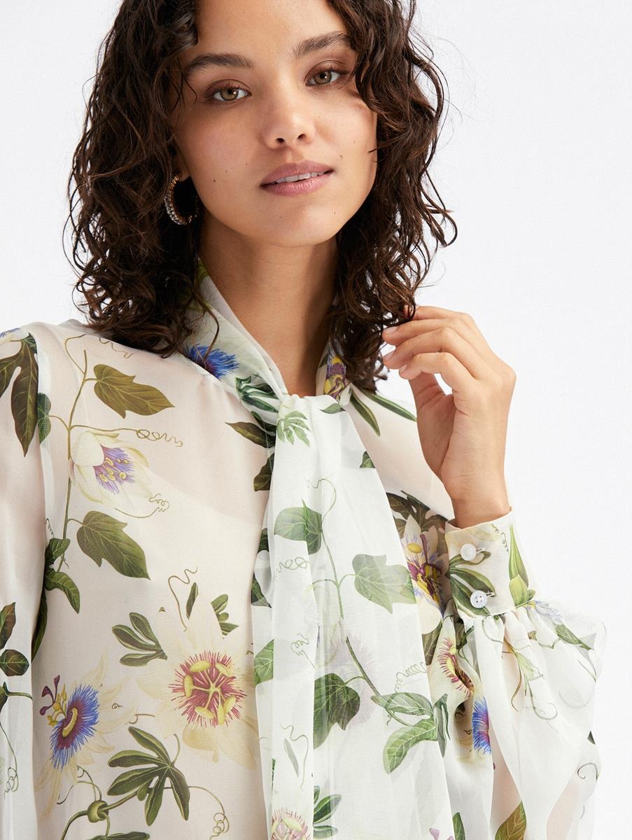 PASSIONFLOWER TIE-NECK CHIFFON BLOUSE - 4
