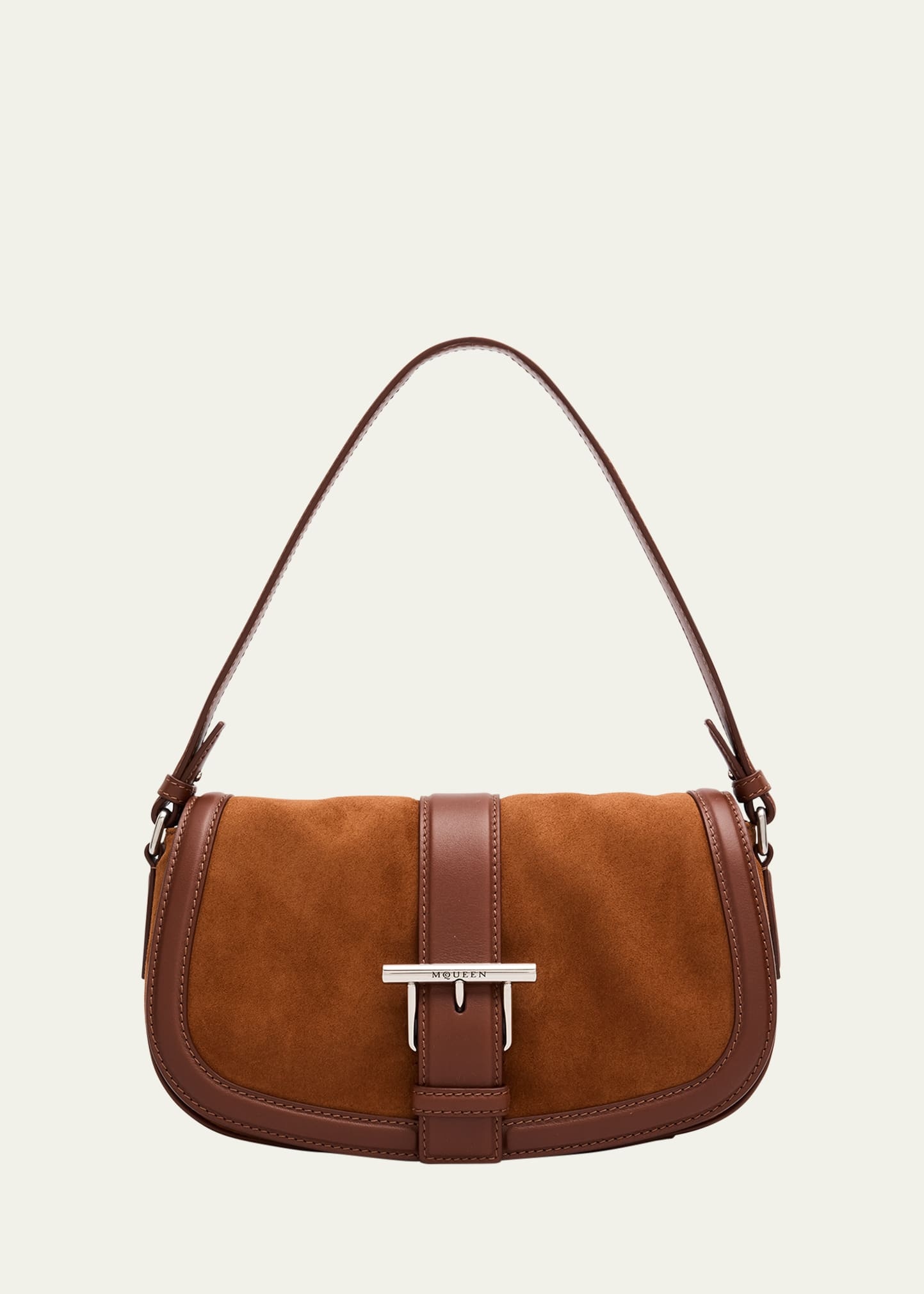 T-Bar Saddle Suede & Leather Crossbody Bag - 1
