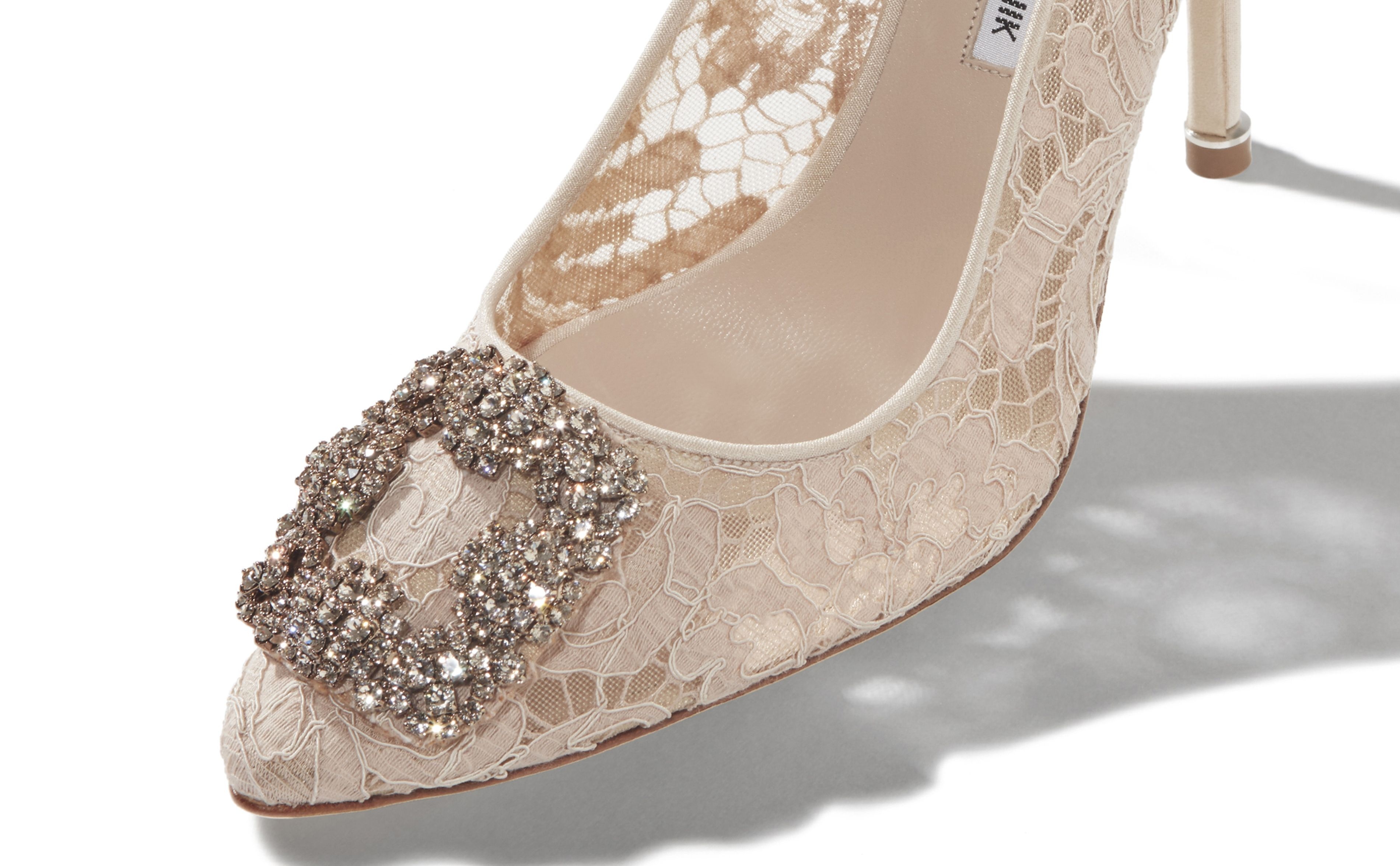 Pink Champagne Lace Jewel Buckle Pumps - 4