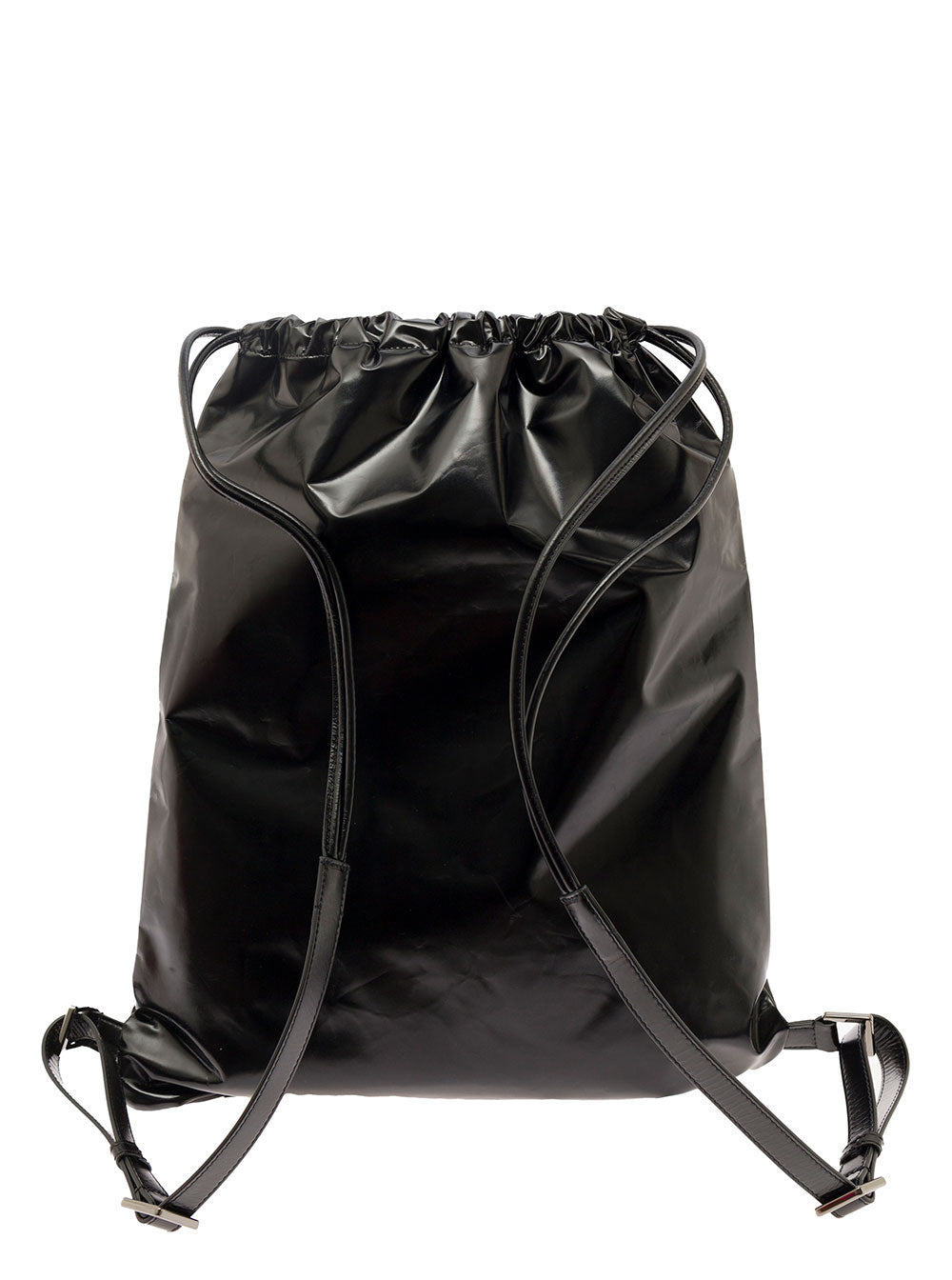 Valentino Garavani Men Black Backpack With Drawstring And Contrasting Vltn Print In Patent Leather M - 2