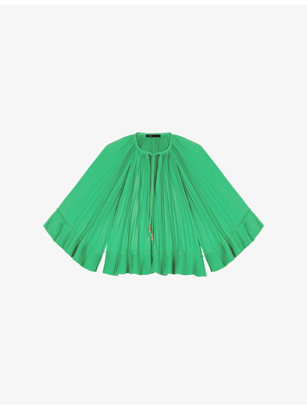 Tie-Neck Relaxed-Fit Pleated Woven Blouse - 1
