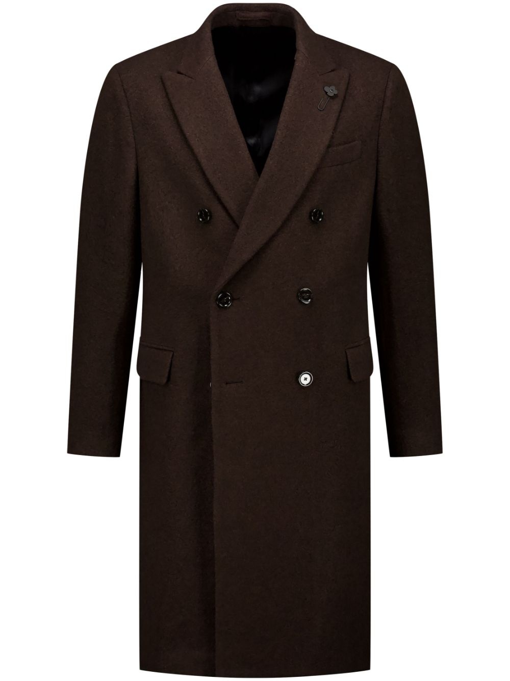 brooch-detail double-breasted coat - 1