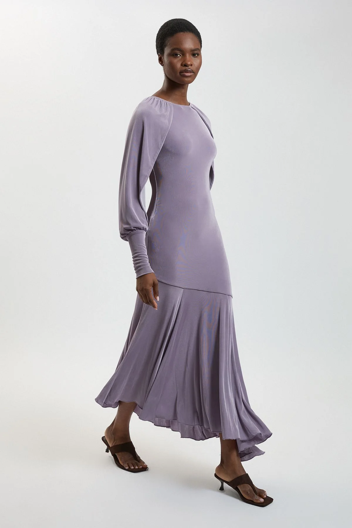 Drapey Crepe V Neck Back Sleeved Maxi Dress - 1