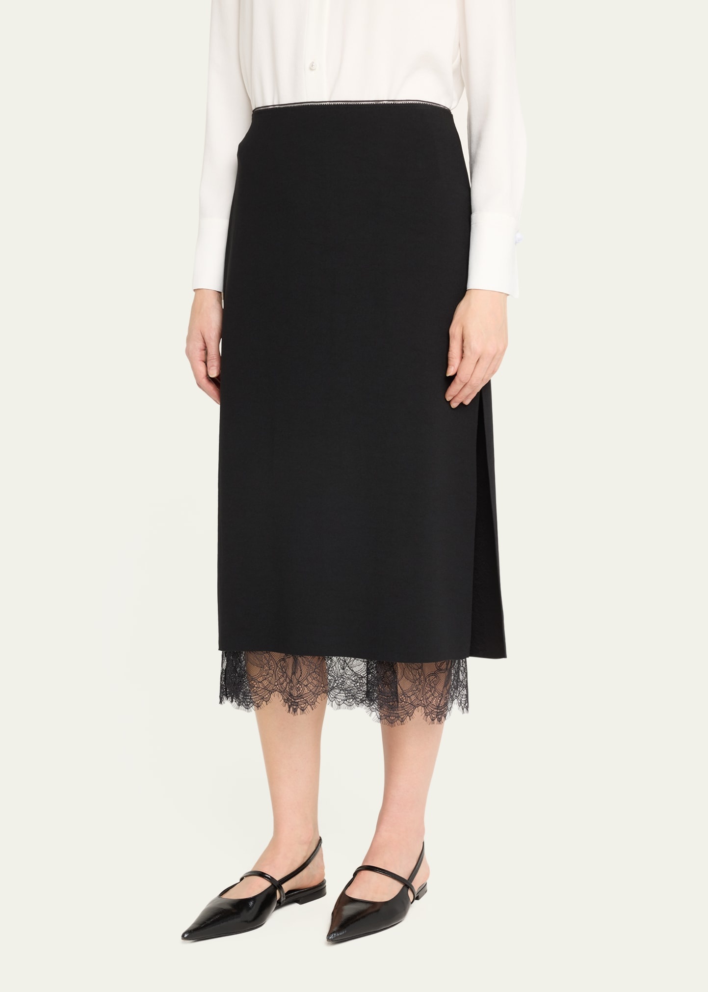 Lace Paneled Straight Midi Skirt - 4