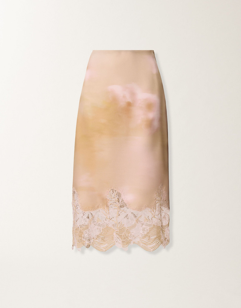 Printed silk twill skirt with lace 1