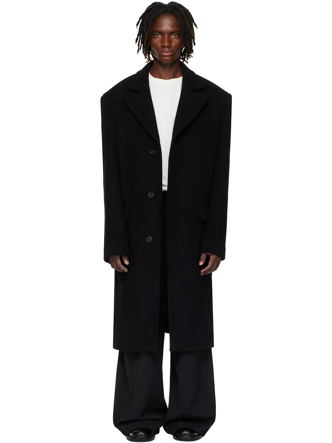 Black Melton Overcoat - 1