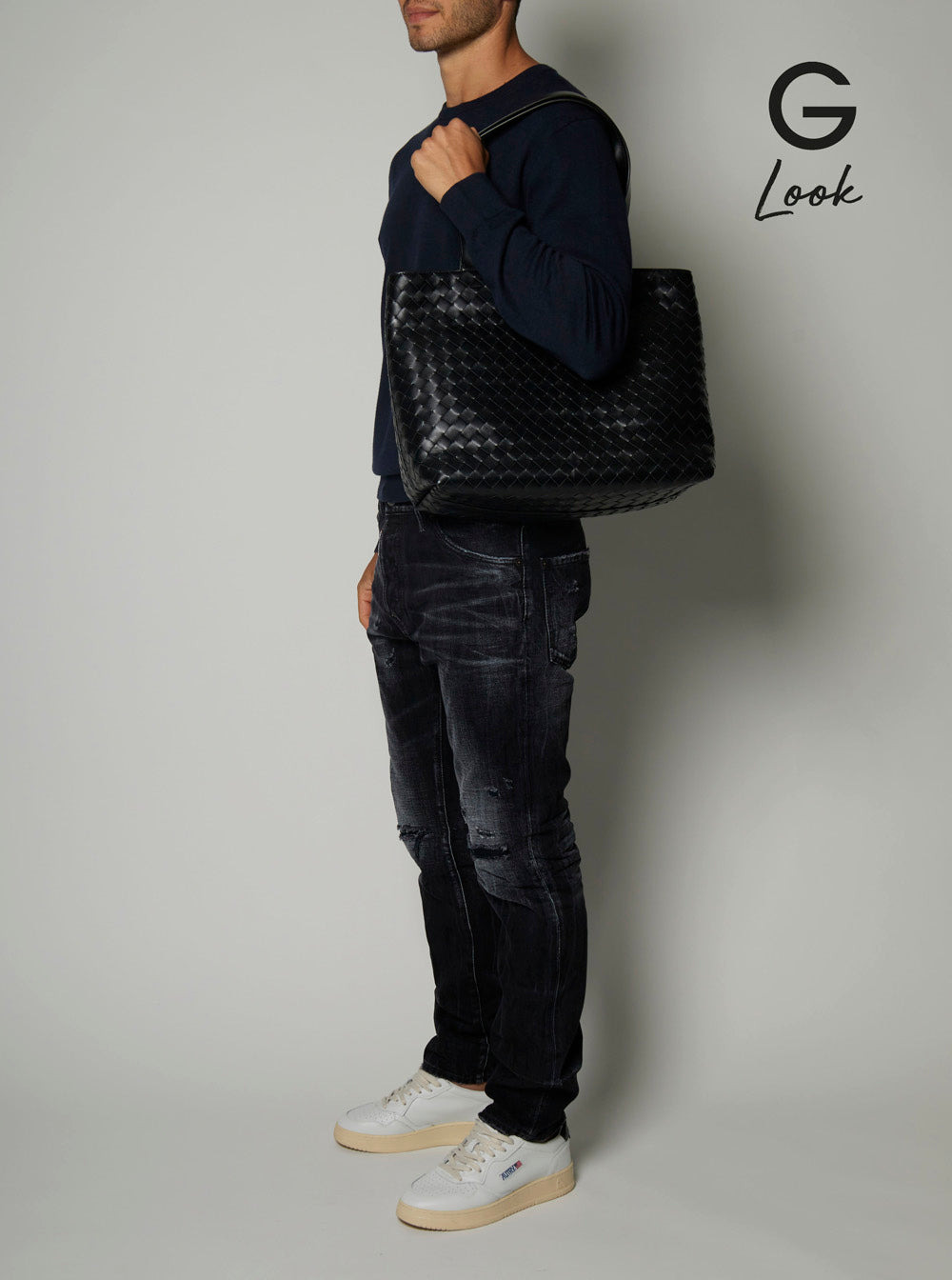 Bottega Veneta Men 'Small Intrecciato' Black Tote Bag With Zip Closure In Leather Man - 6