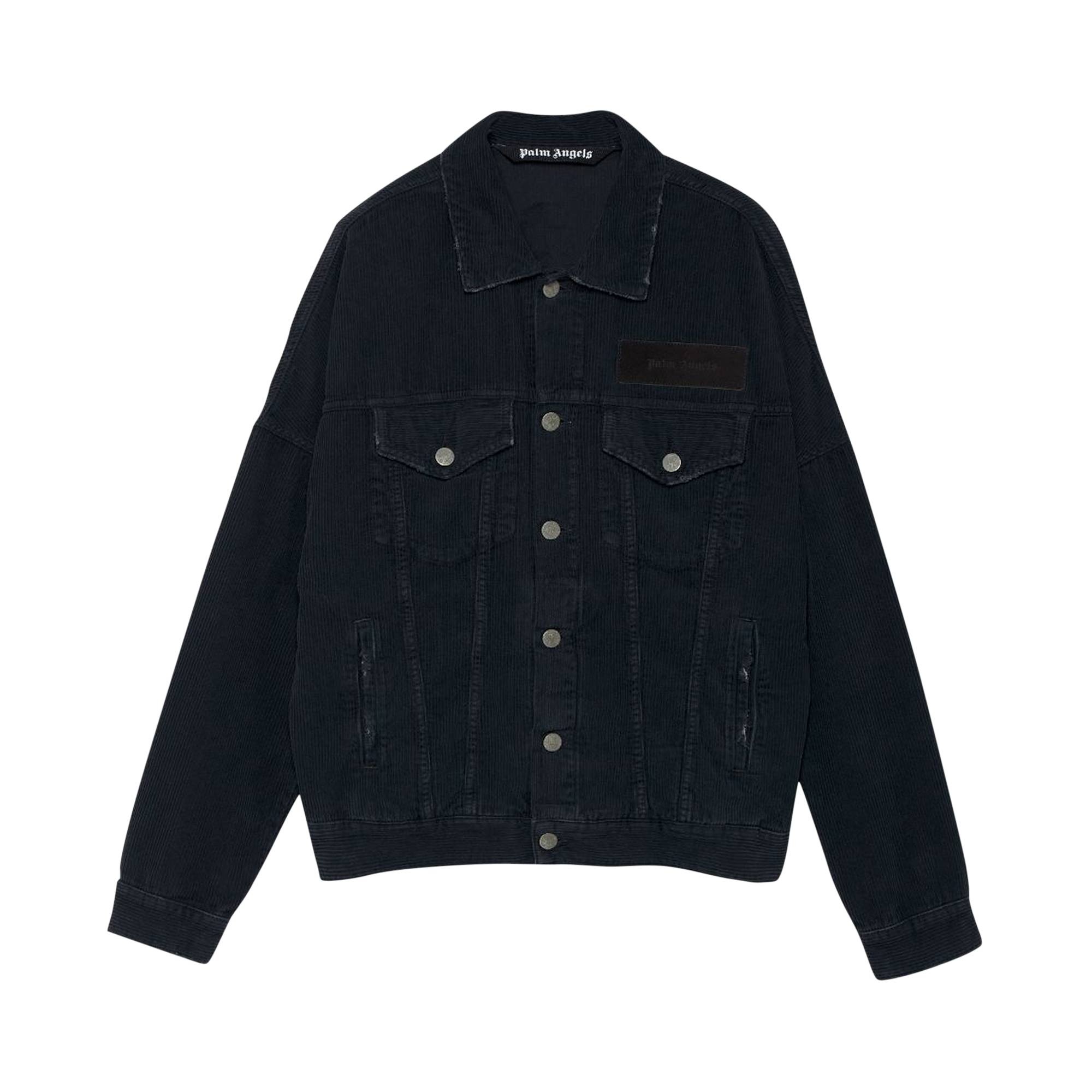 Palm Angels Corduroy Logo Denim Jacket 'Black' - 1