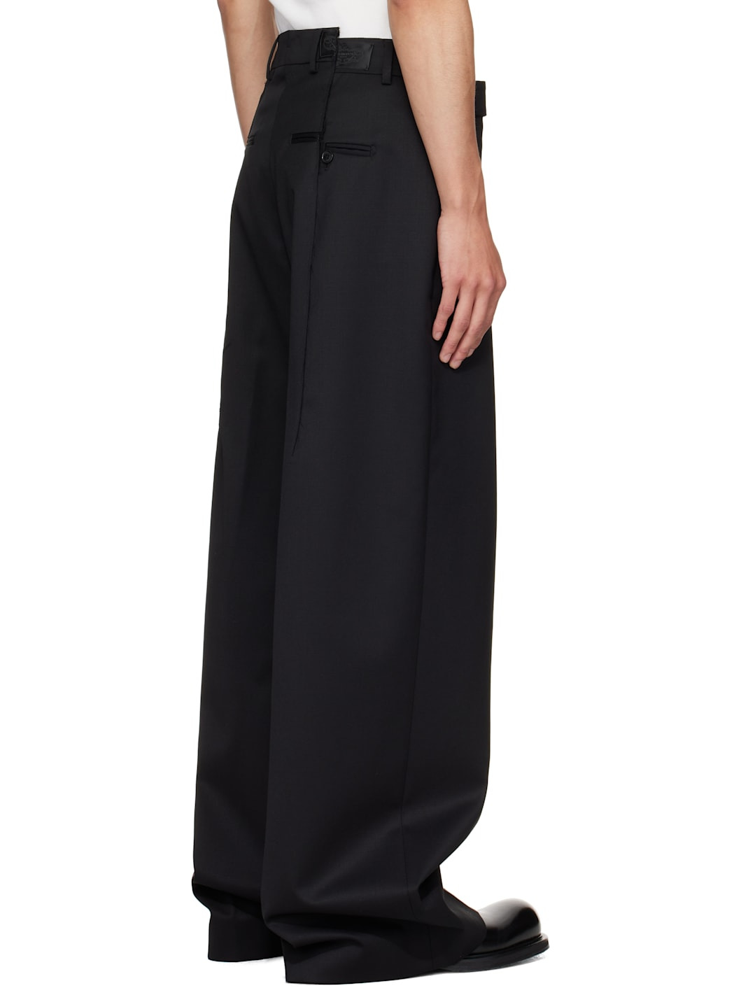 Black Cut Baggy Tailored Trousers - 3