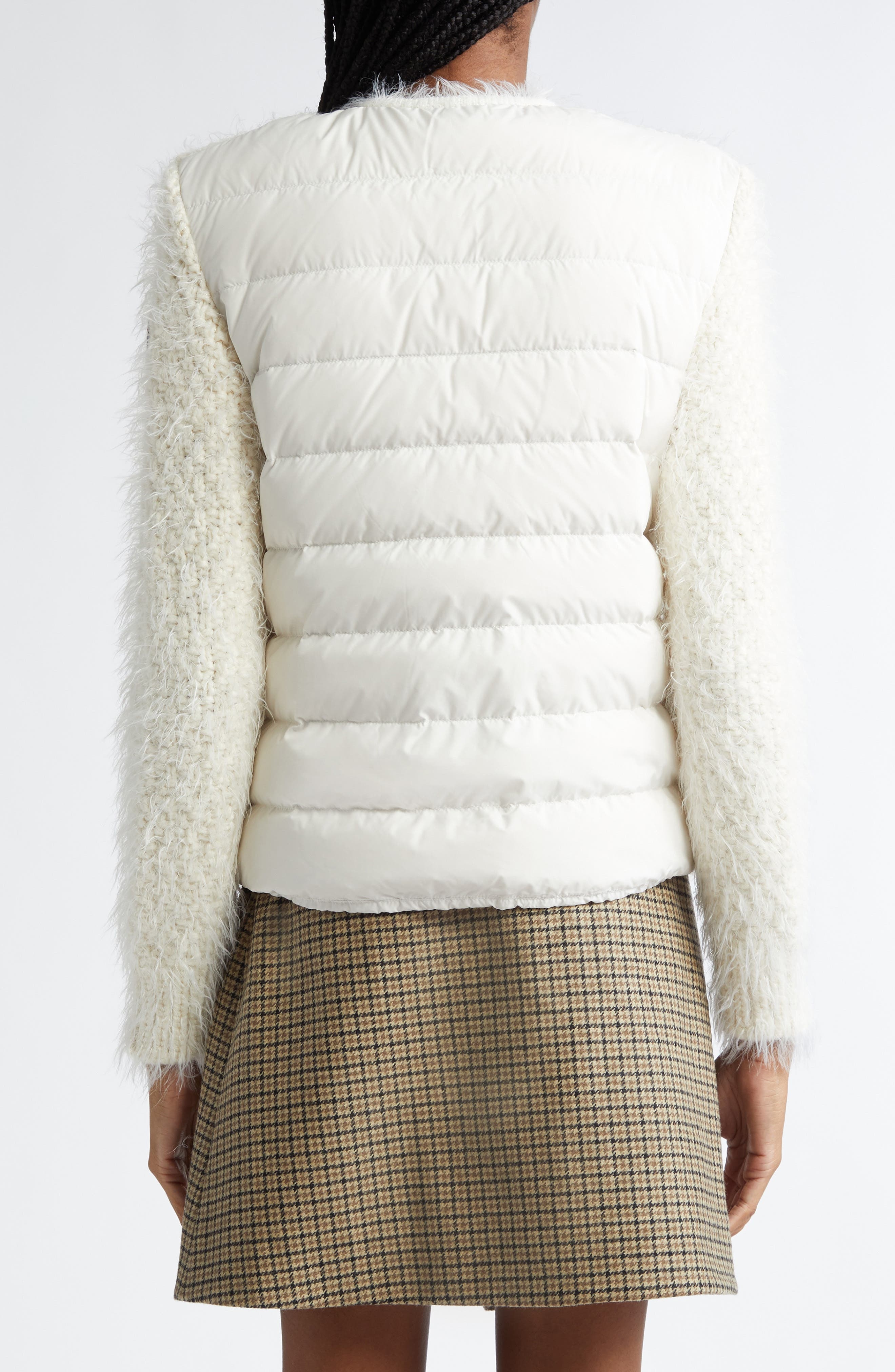 Moncler Fuzzy Wool Blend Knit & Quilted Down Cardigan in Silk White at Nordstrom - 3