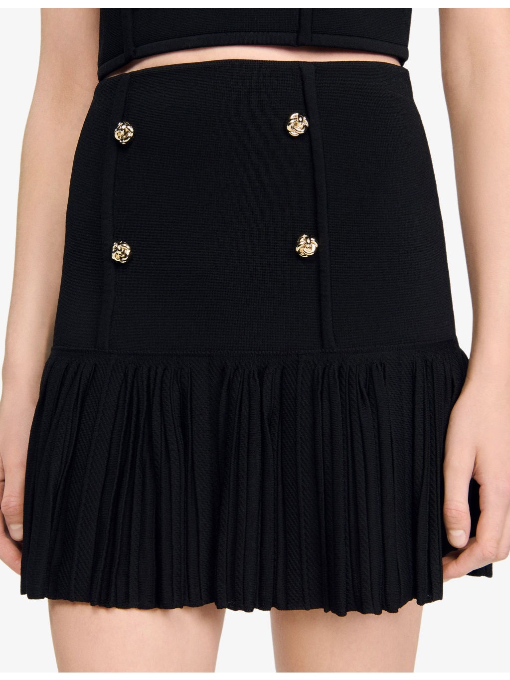 Button-Embellished Pleated Stretch-Woven Mini Skirt - 5