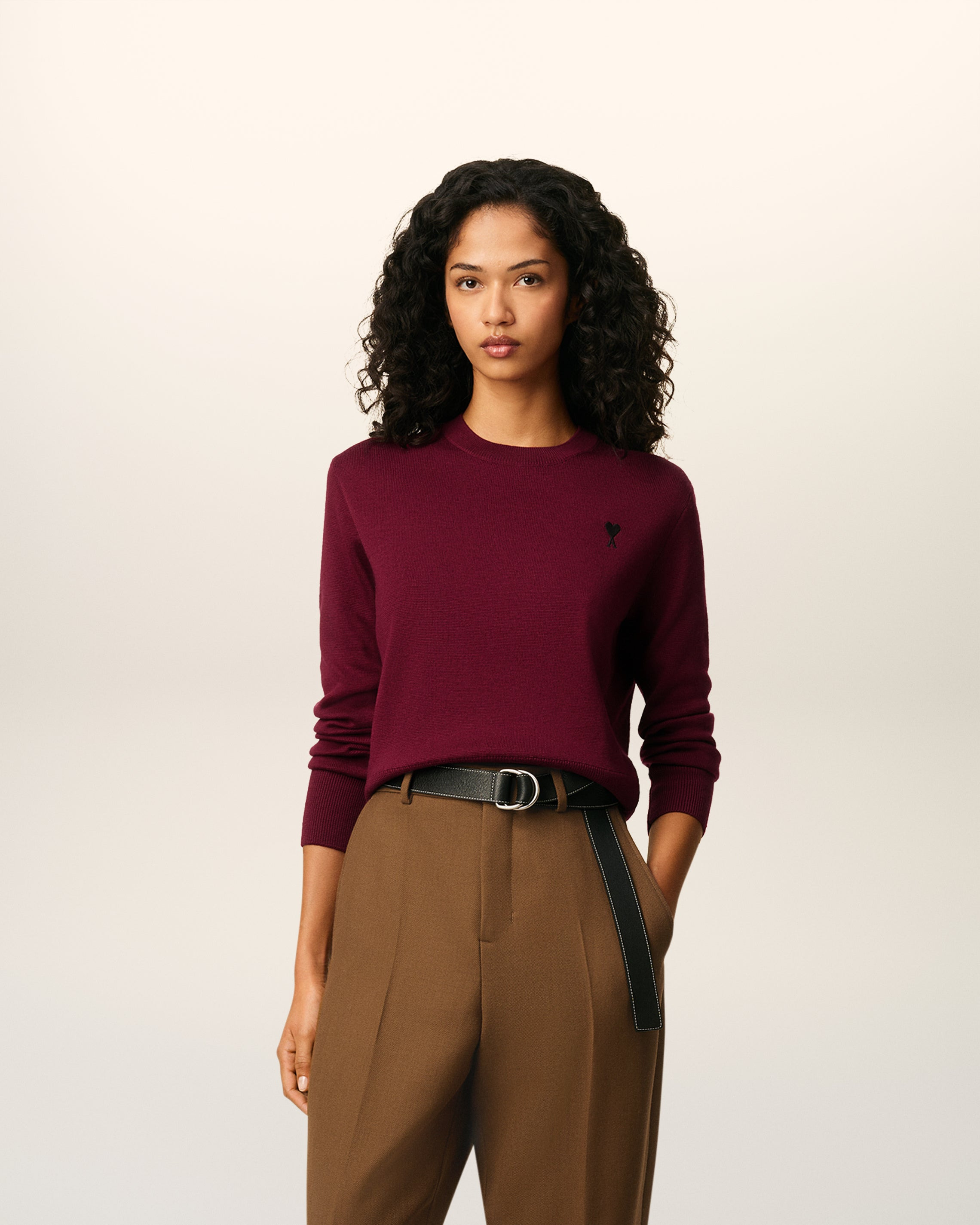 BURGUNDY WOOL AMI DE COEUR CREWNECK SWEATER - 2