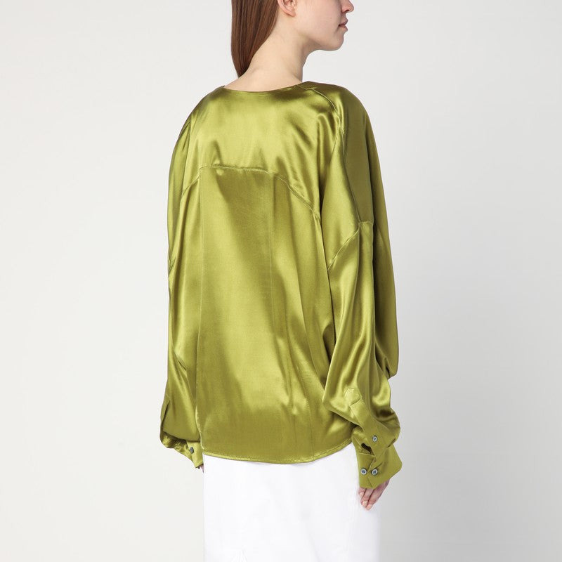 Dries Van Noten Loose Olive Green Blouse In Silk Women - 2