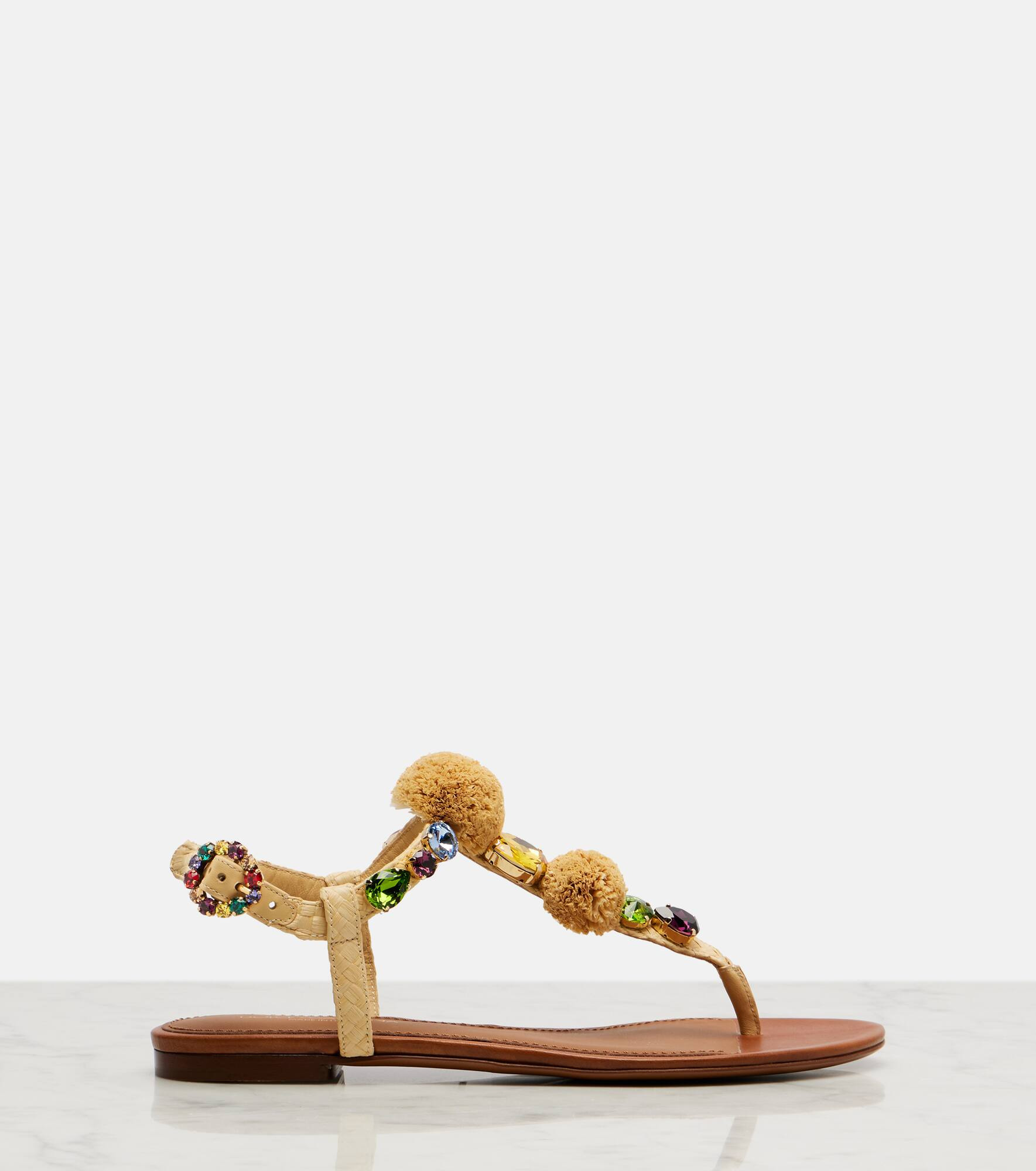 Embellished raffia-effect thong sandals - 4