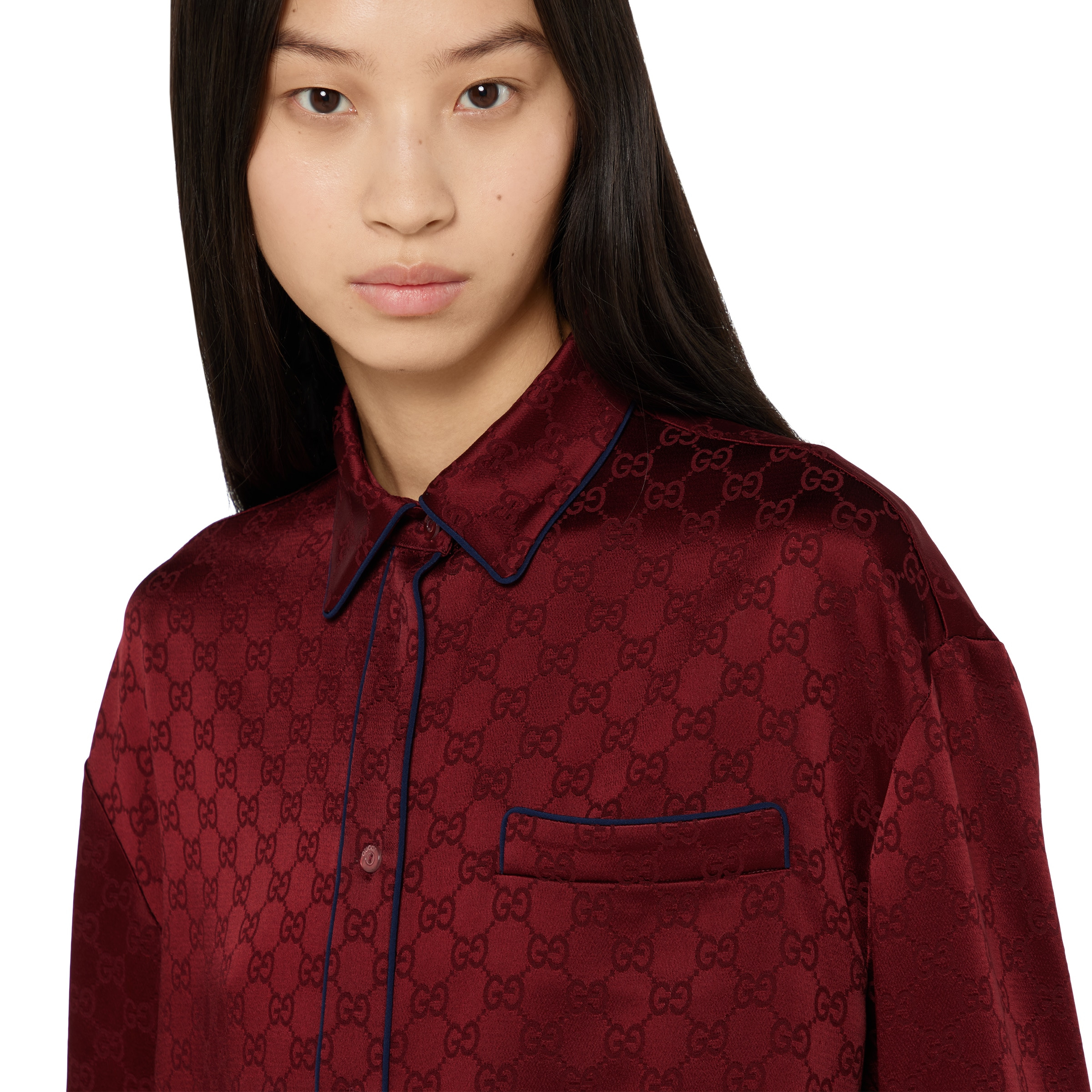 GG satin shirt with tie waist - 5