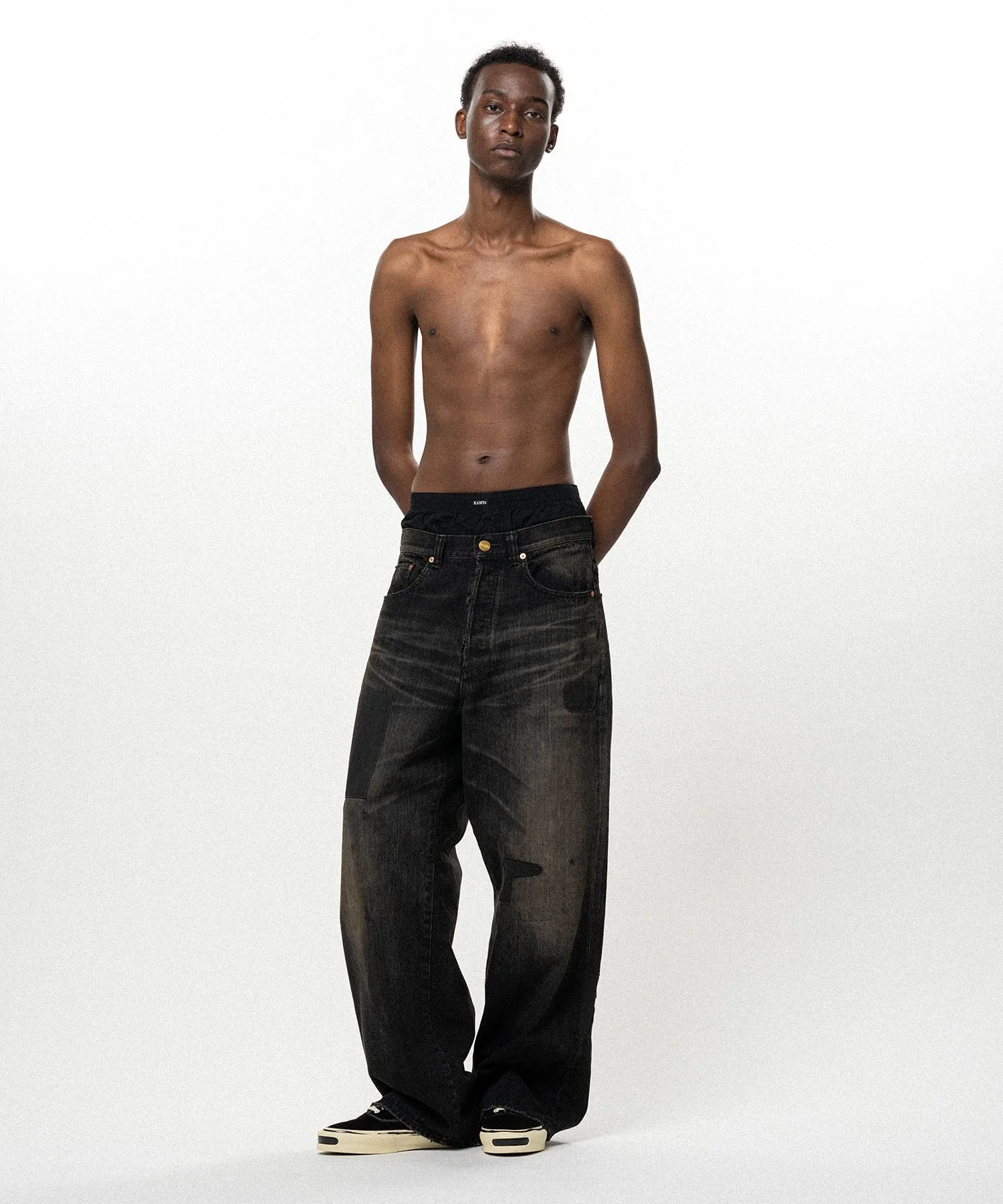 Repaired Baggy Denim Pants - 1