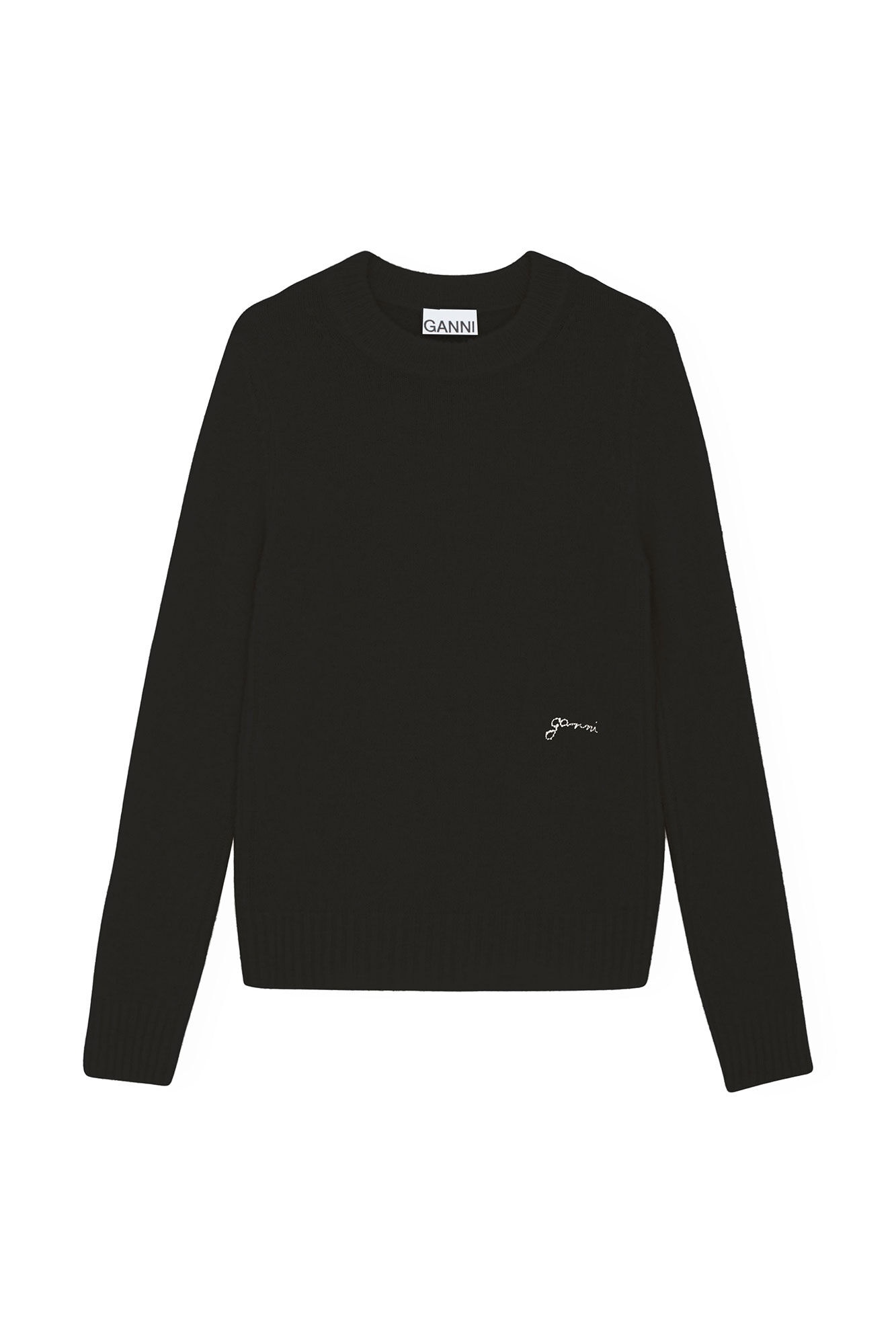 BLACK BRUSHED ALPACA O-NECK SWEATER - 2
