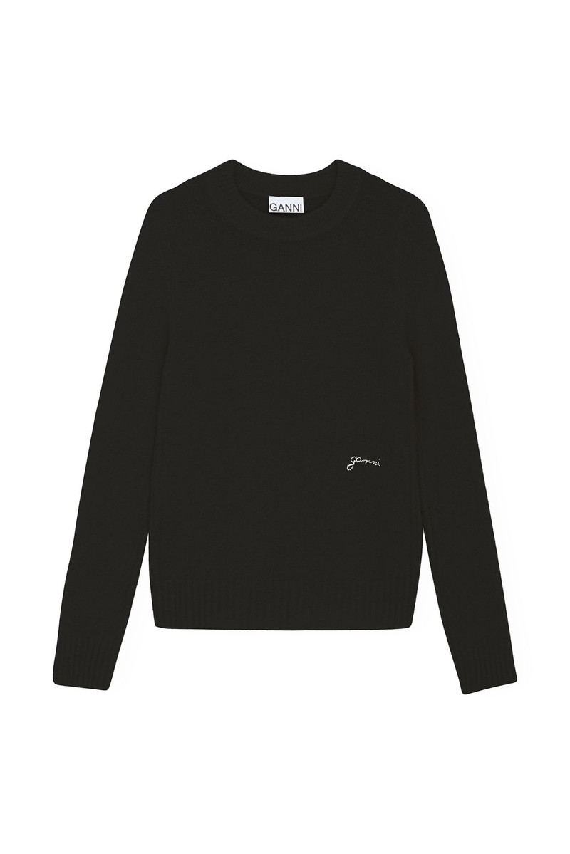 BLACK BRUSHED ALPACA O-NECK SWEATER 2