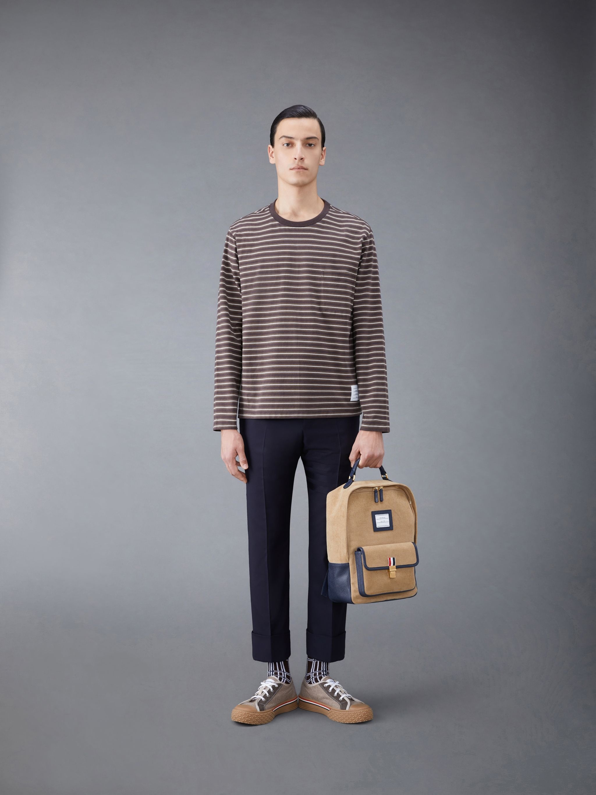 Stripe Jersey Whale Icon Oversized Long Sleeve Tee - 3