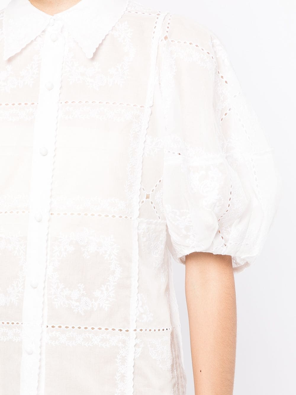 embroidered-design puff-sleeve shirt - 5