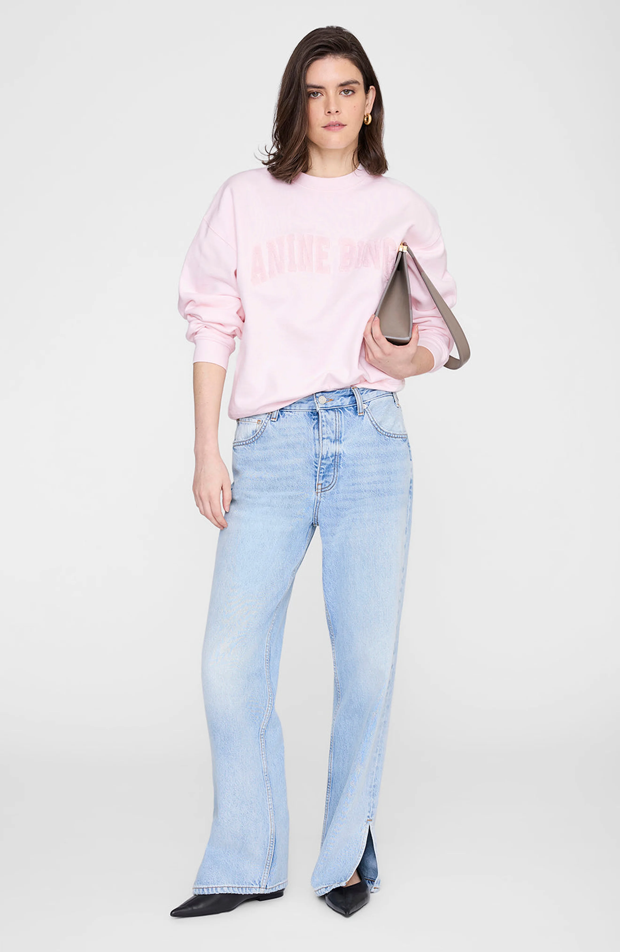 ANINE BING Spencer Crewneck Pullover Sweatshirt in Powder Pink at Nordstrom - 1