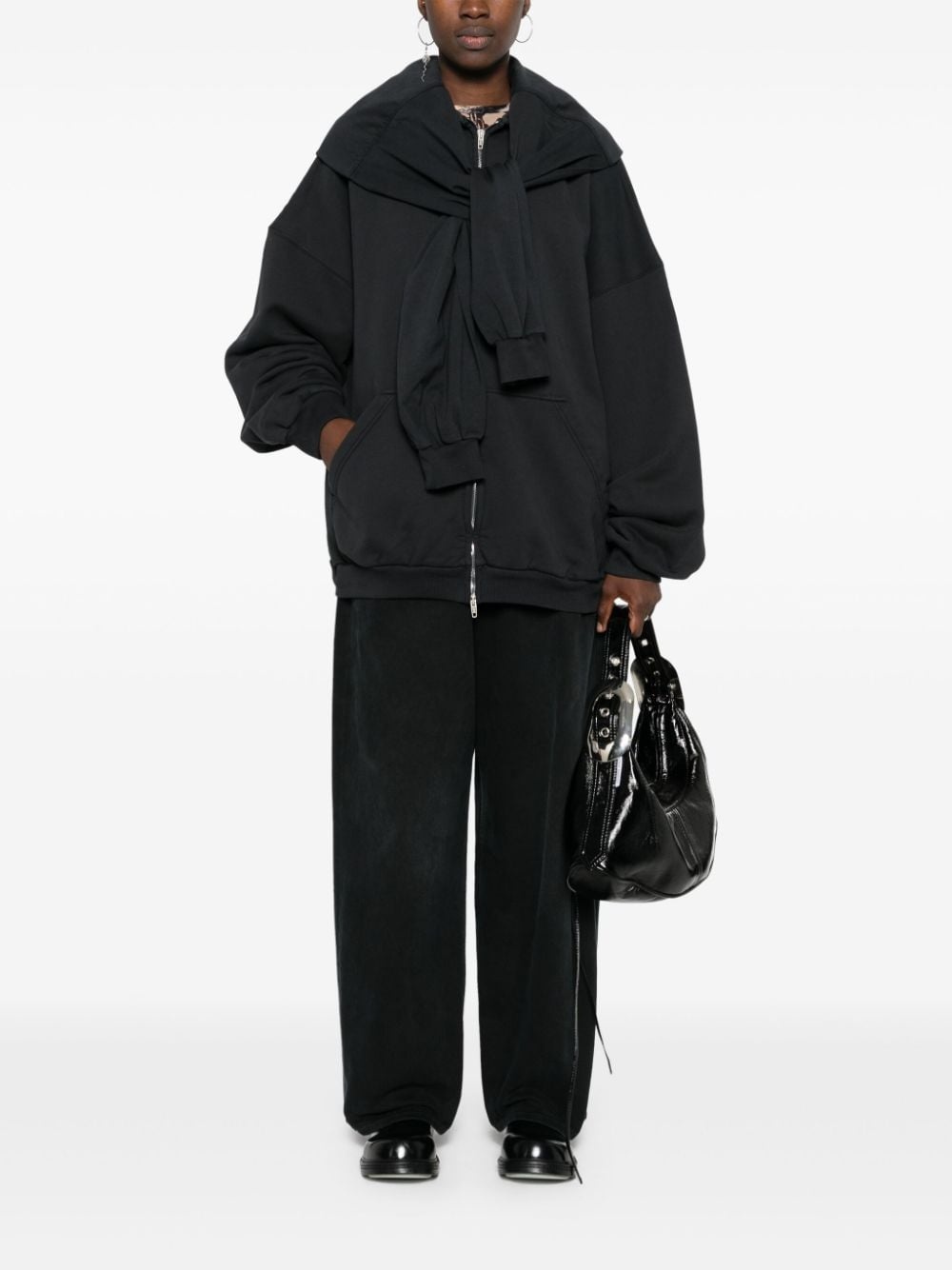 BALENCIAGA ファシッフアッフフティ 810102TMQ26 9002 ホワイト の ウィメンズ シアリング ジップアップ Hoodie ラージ