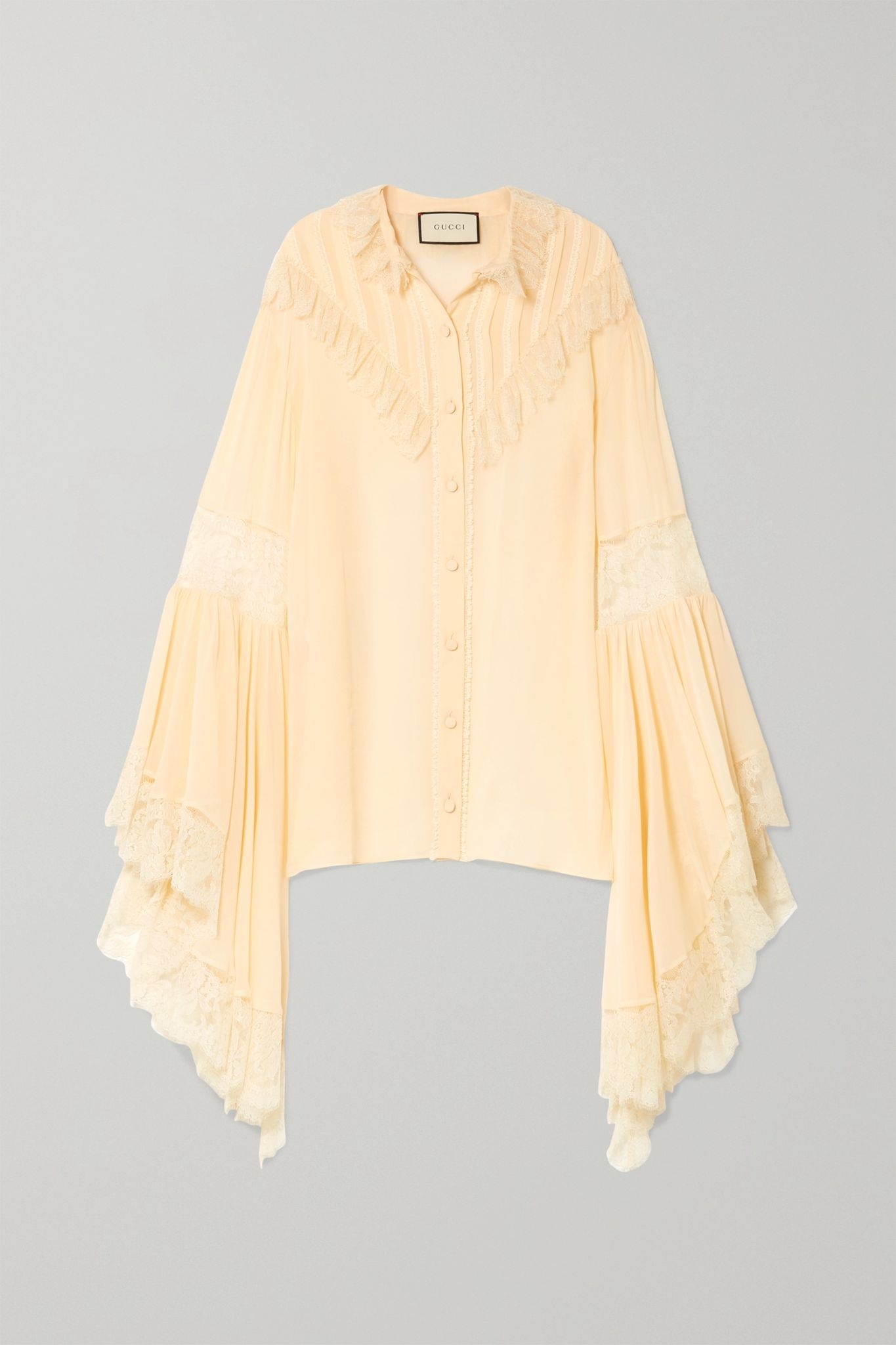 Oversized lace-trimmed silk-chiffon blouse - 1