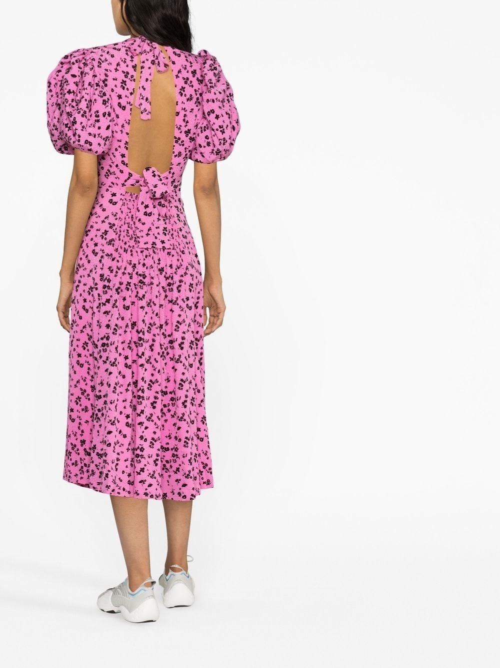 jacquard puff-sleeve midi dress - 3