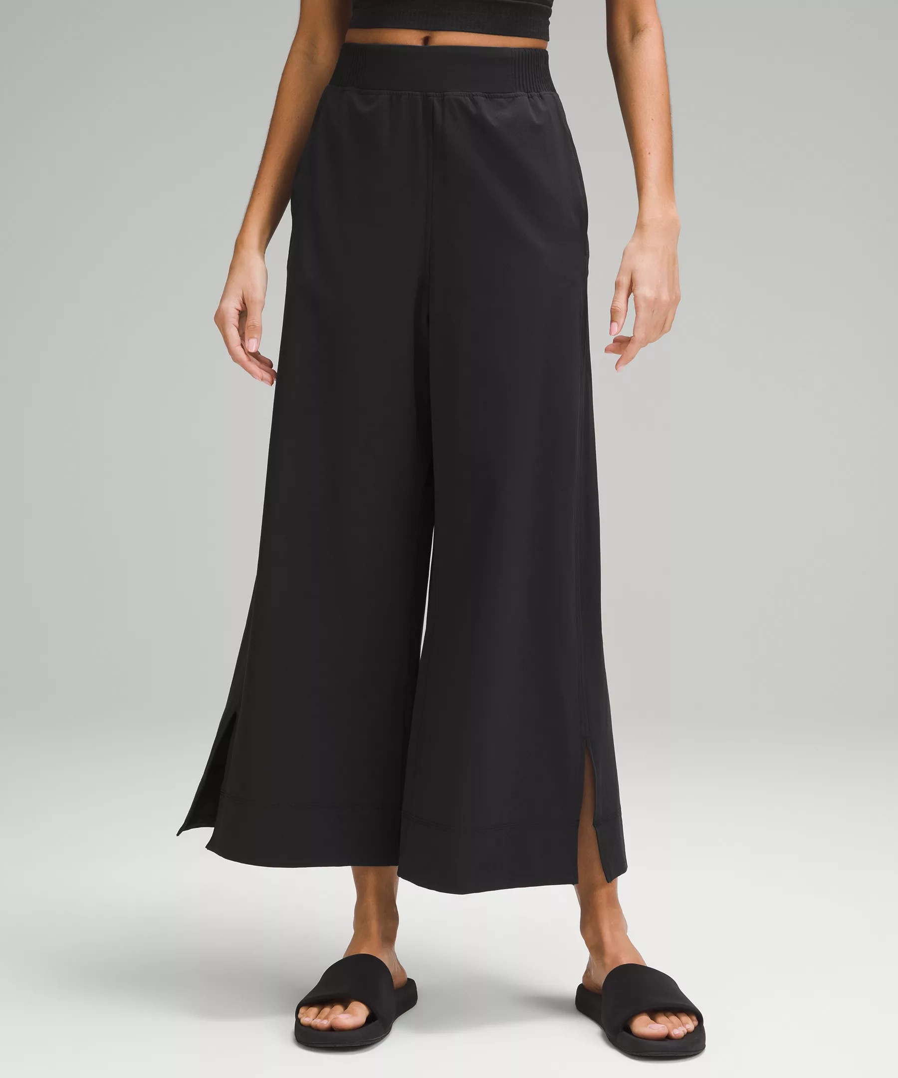 Stretch Woven High-Rise Wide-Leg Cropped Pant - 1