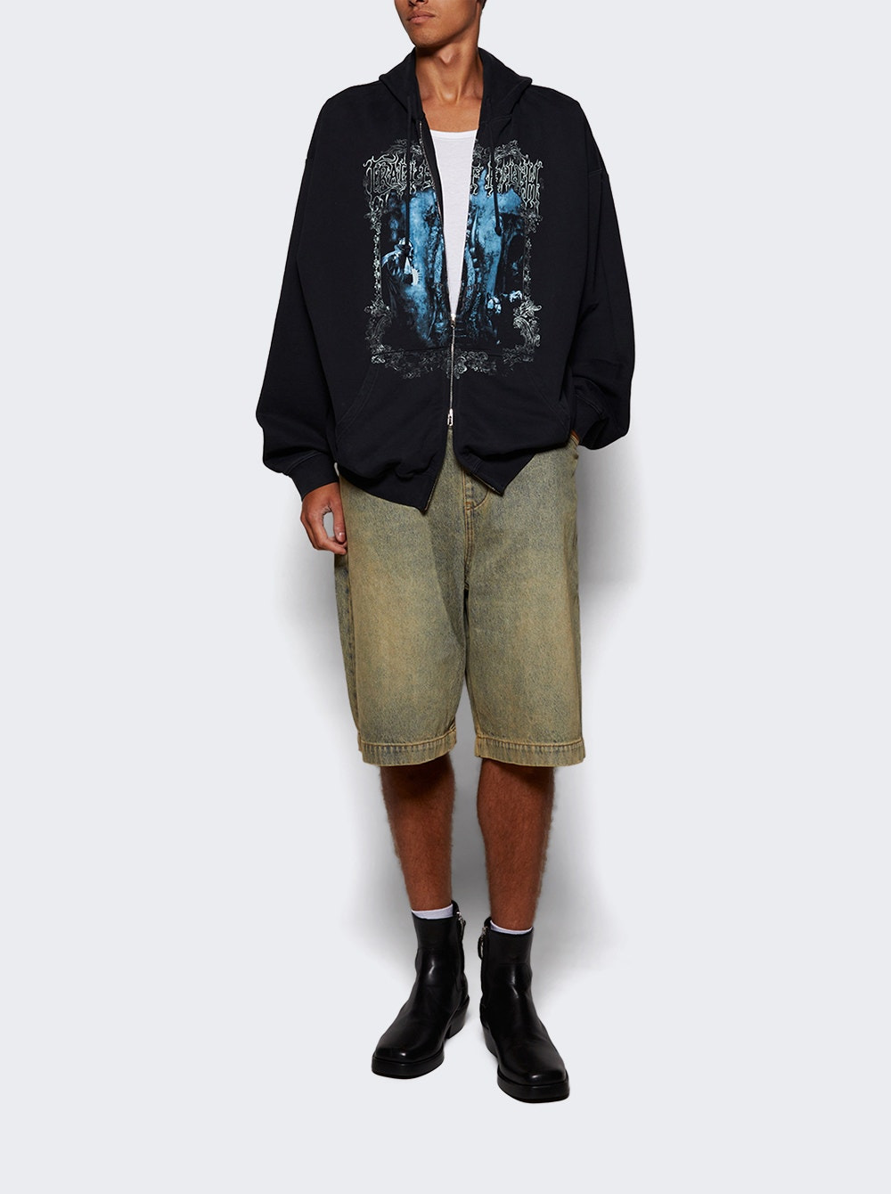 Butterfly Oversized Zip-up Hoodie Washed Black - 5