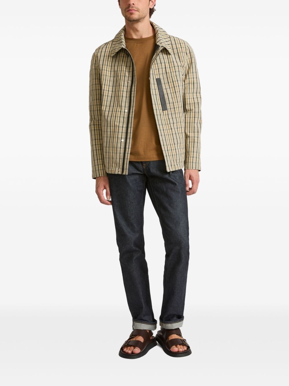 check-pattern leather-detail jacket - 2