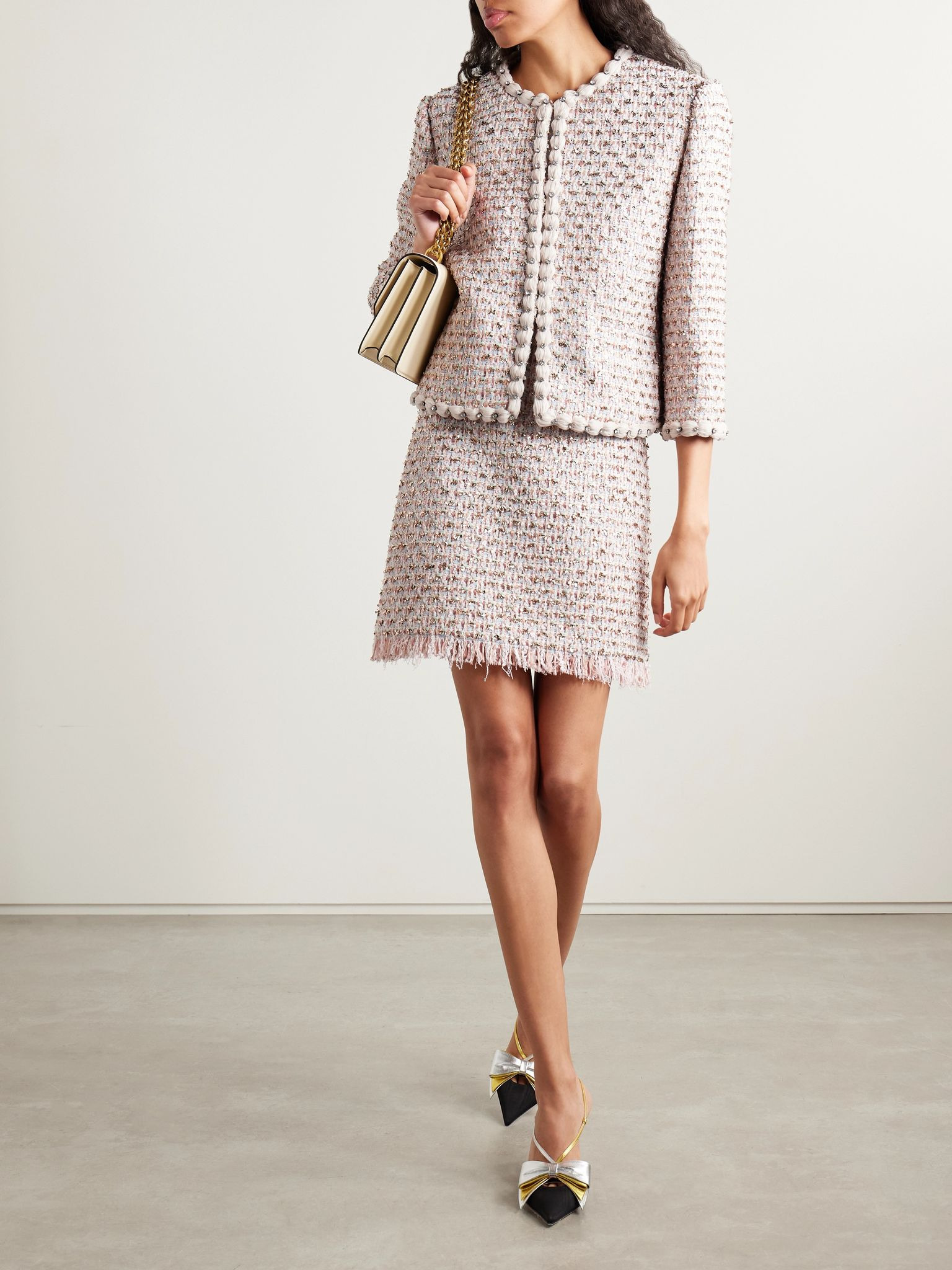 Embellished metallic tweed mini skirt Pastel pink - 2