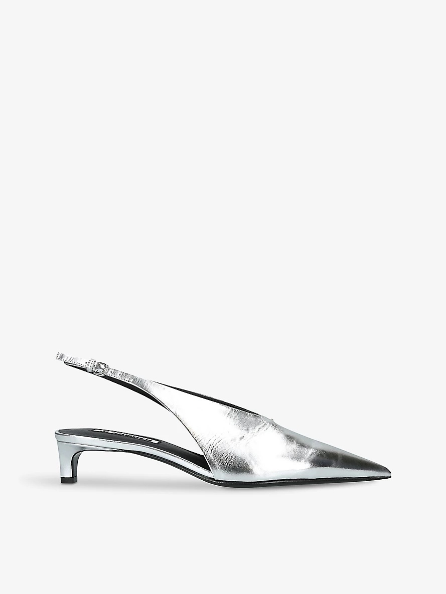 Pointed-toe kitten-heel leather slingbacks - 1