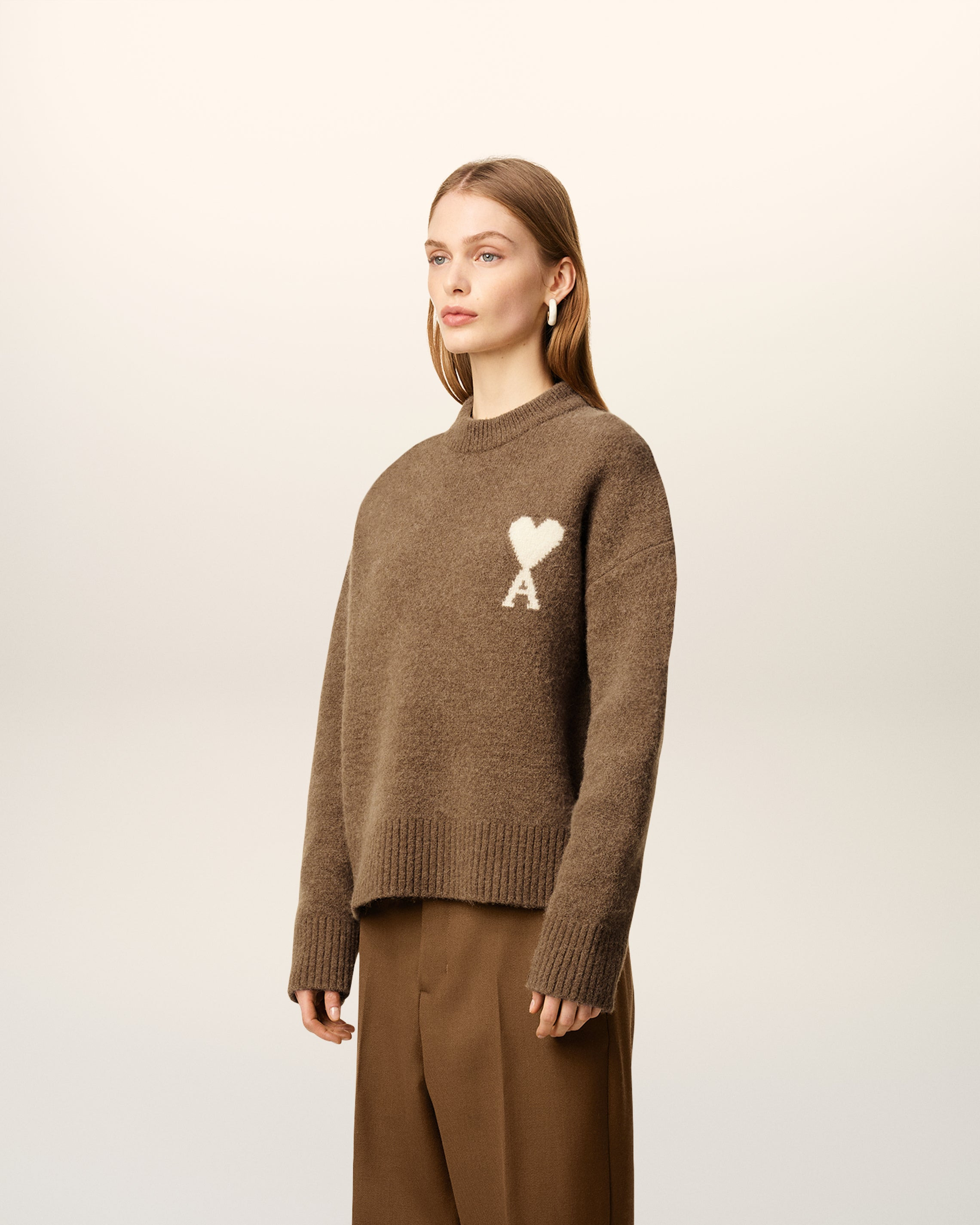 BROWN ALPACA AMI DE COEUR CREWNECK SWEATER - 6