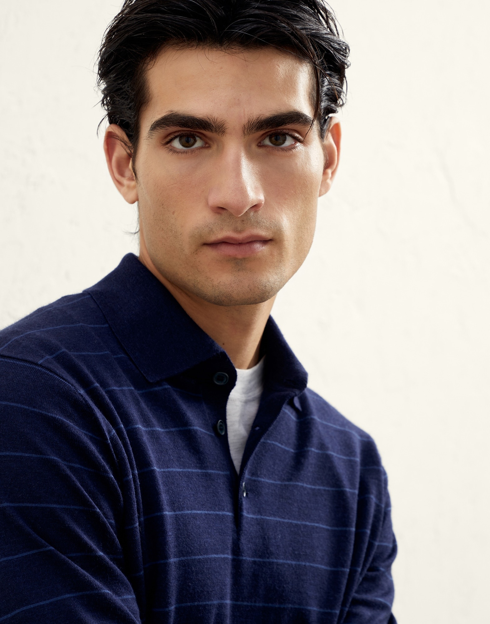 Striped lightweight polo-style sweater in virgin wool and cashmere - 3