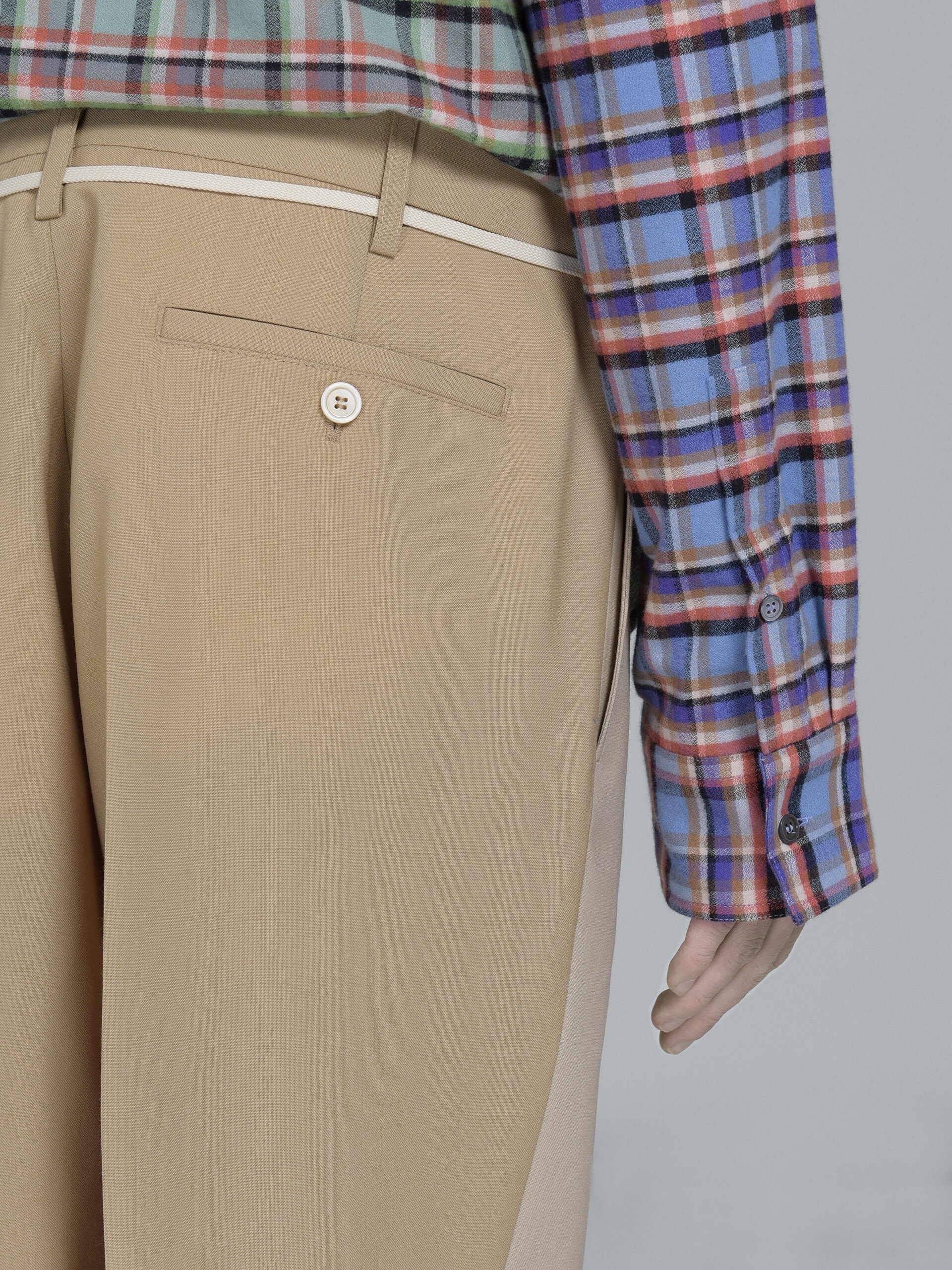 BEIGE COLOURBLOCK TROPICAL WOOL TROUSERS - 4