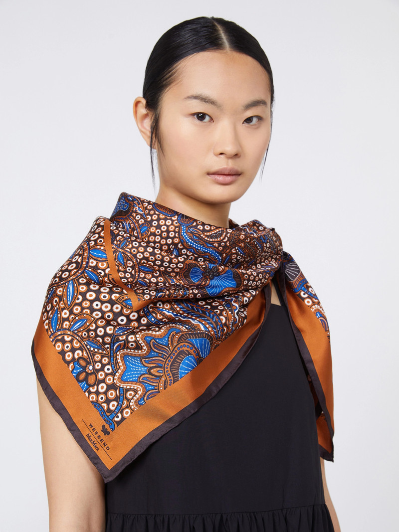 ONESTO Printed silk foulard - HAZELNUT BROWN 7