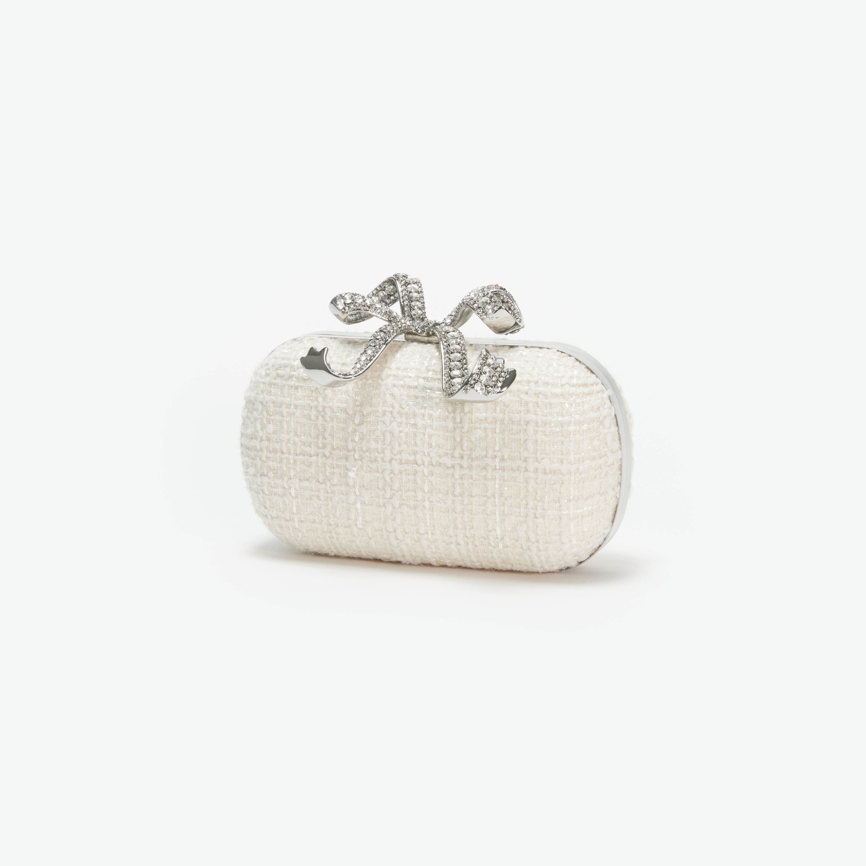 Cream Boucle Bow Clutch - 2