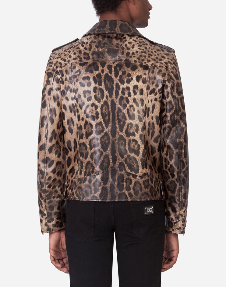 Lambskin leather jacket with leopard print - 2