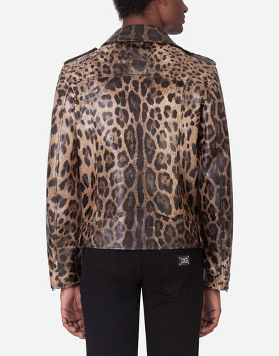 Dolce & Gabbana Lambskin leather jacket with leopard print outlook