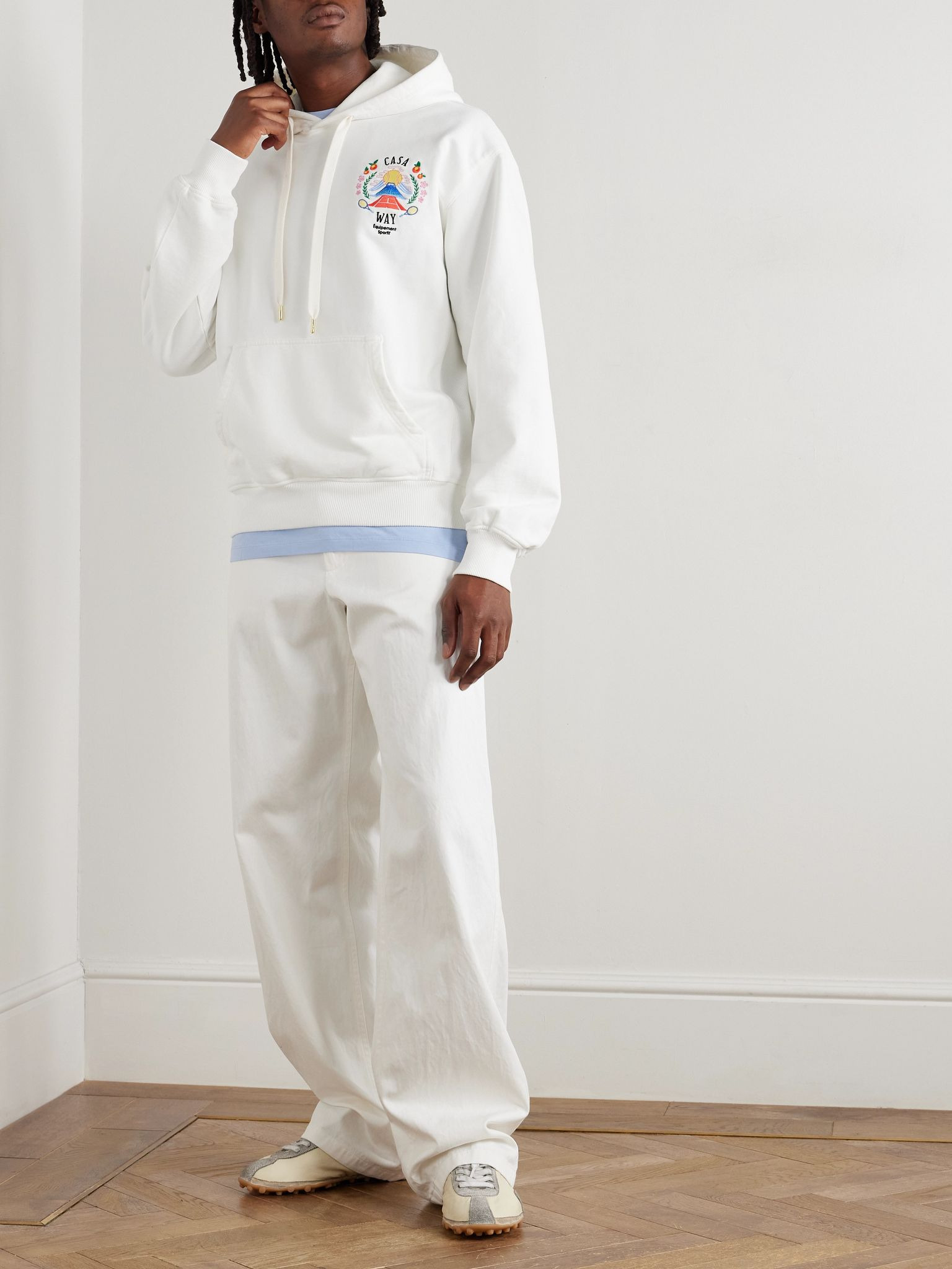 Logo-Embroidered Cotton-Jersey Hoodie White - 2