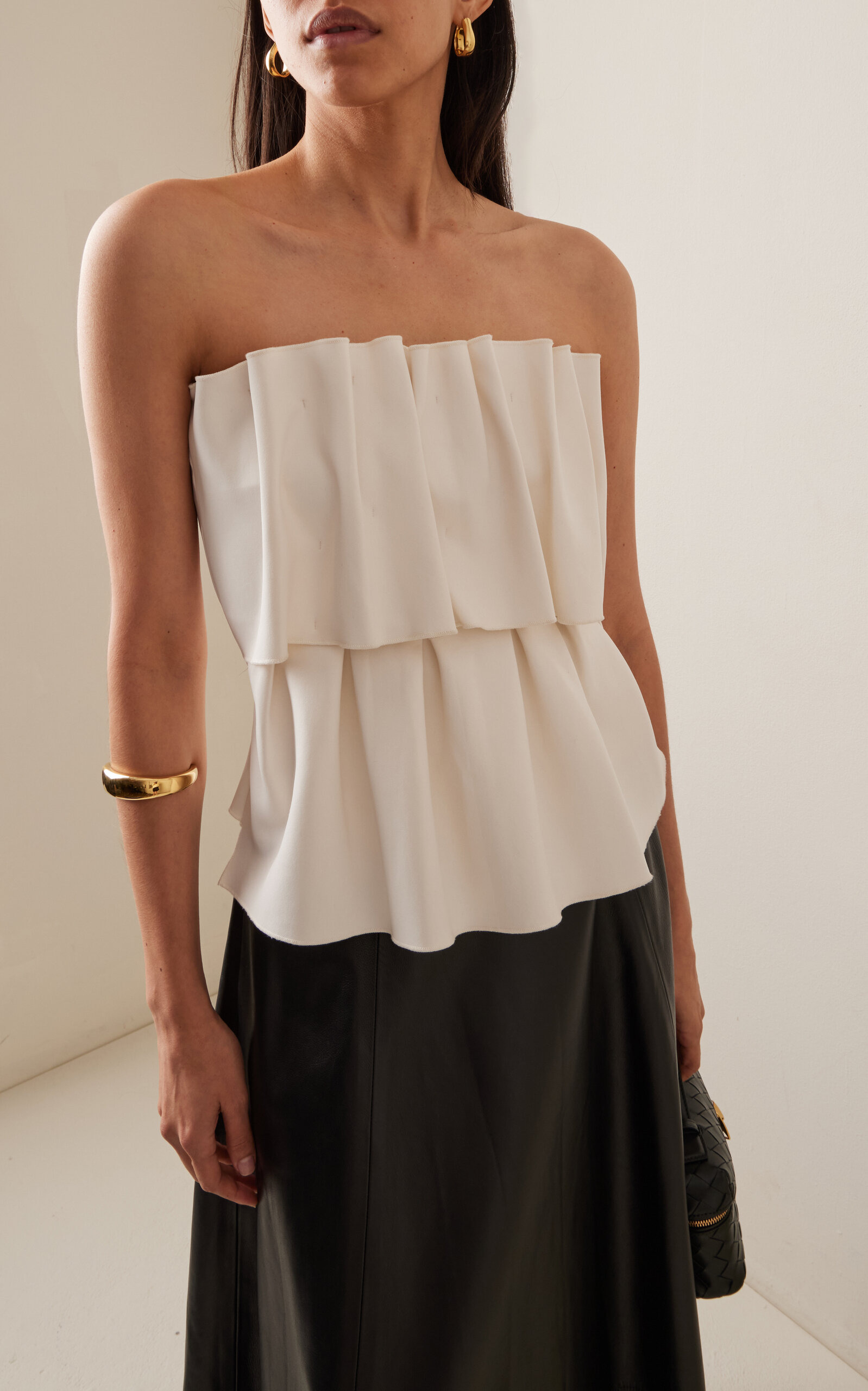 Ruffled Stretch-Crepe Strapless Top white - 2